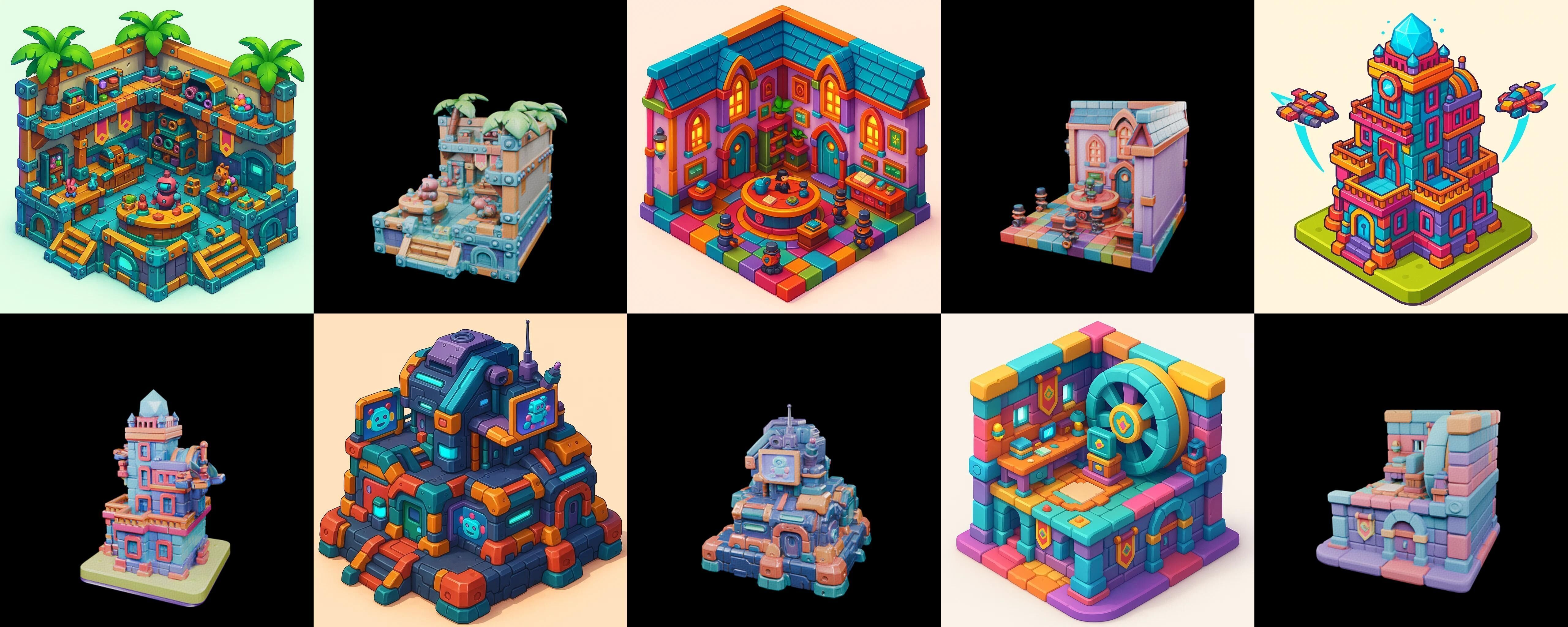 Building Color bundle 11 pack 100 glb Low-poly 3D model_1