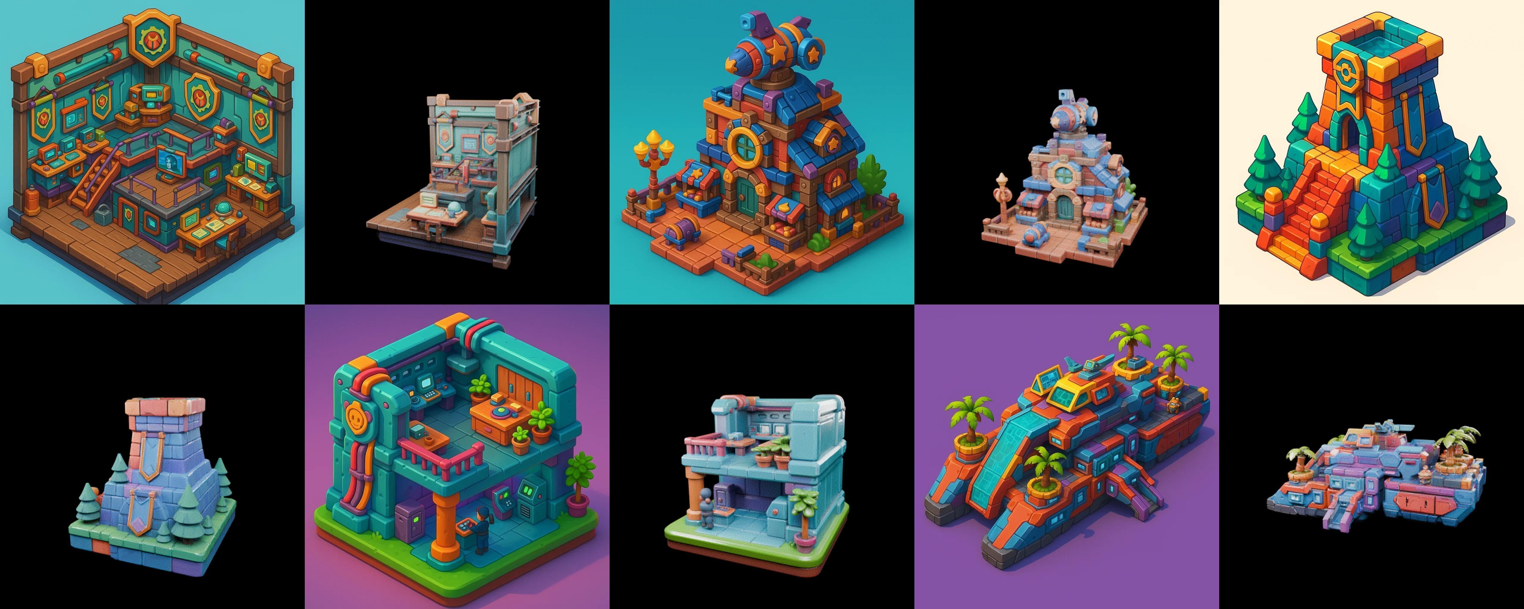 Building Color bundle 11 pack 100 glb Low-poly 3D model_12