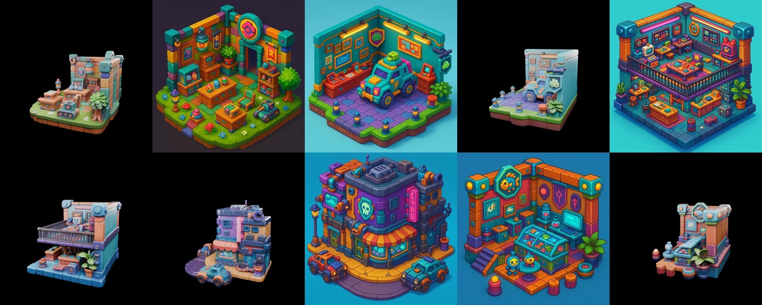 Building Color bundle 11 pack 100 glb Low-poly 3D model_9