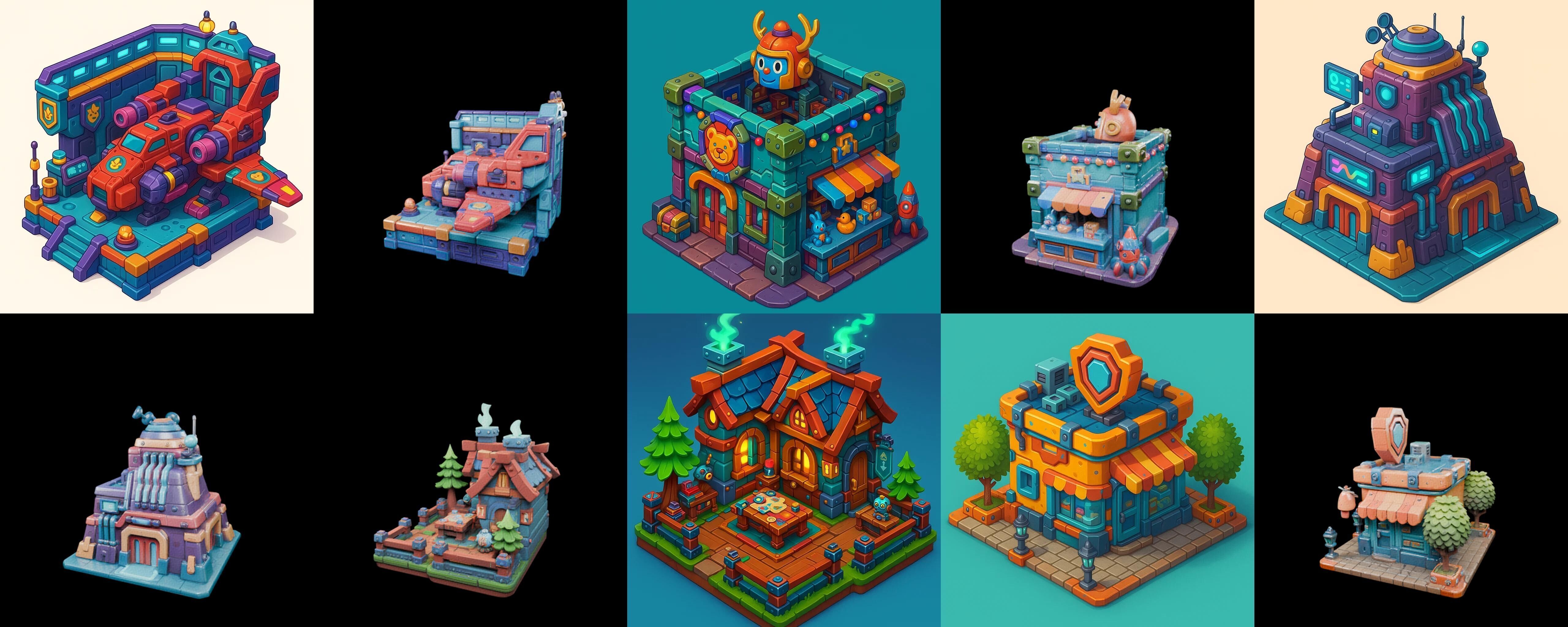 Building Color bundle 11 pack 100 glb Low-poly 3D model_5