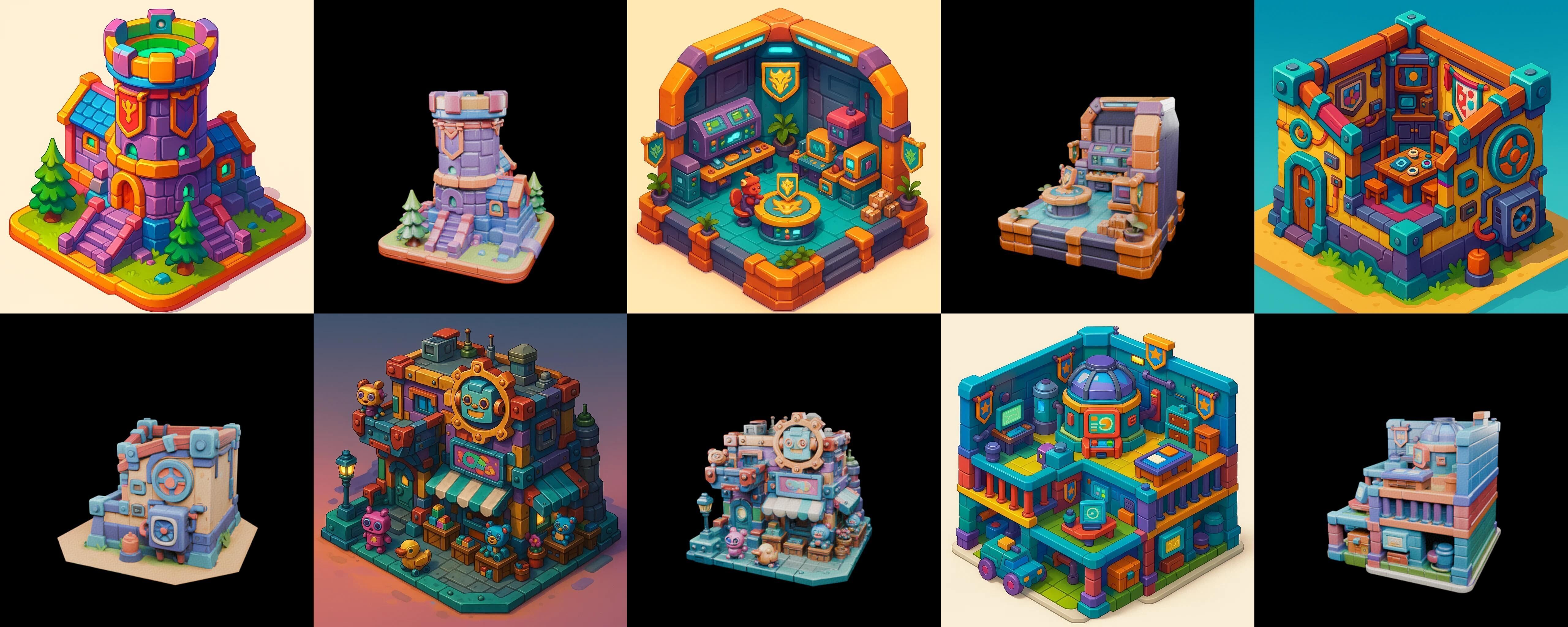 Building Color bundle 11 pack 100 glb Low-poly 3D model_11