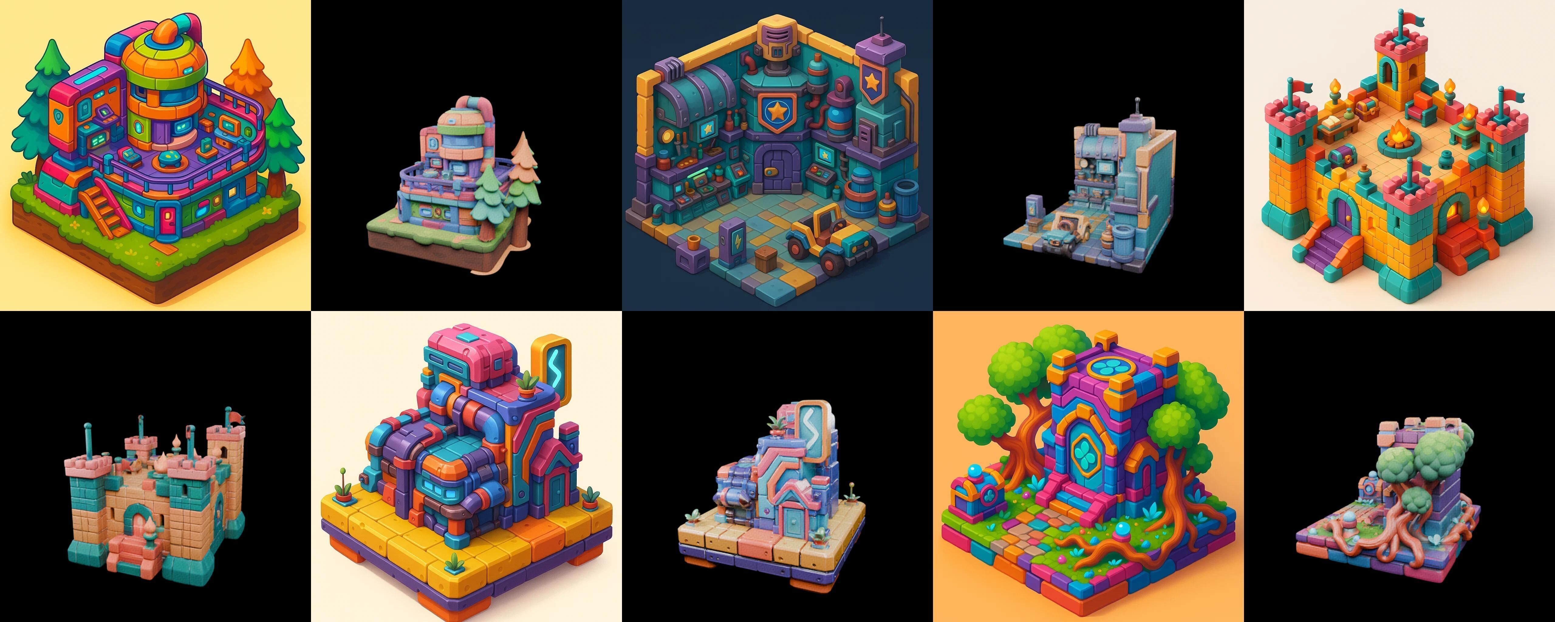 Building Color bundle 11 pack 100 glb Low-poly 3D model_14