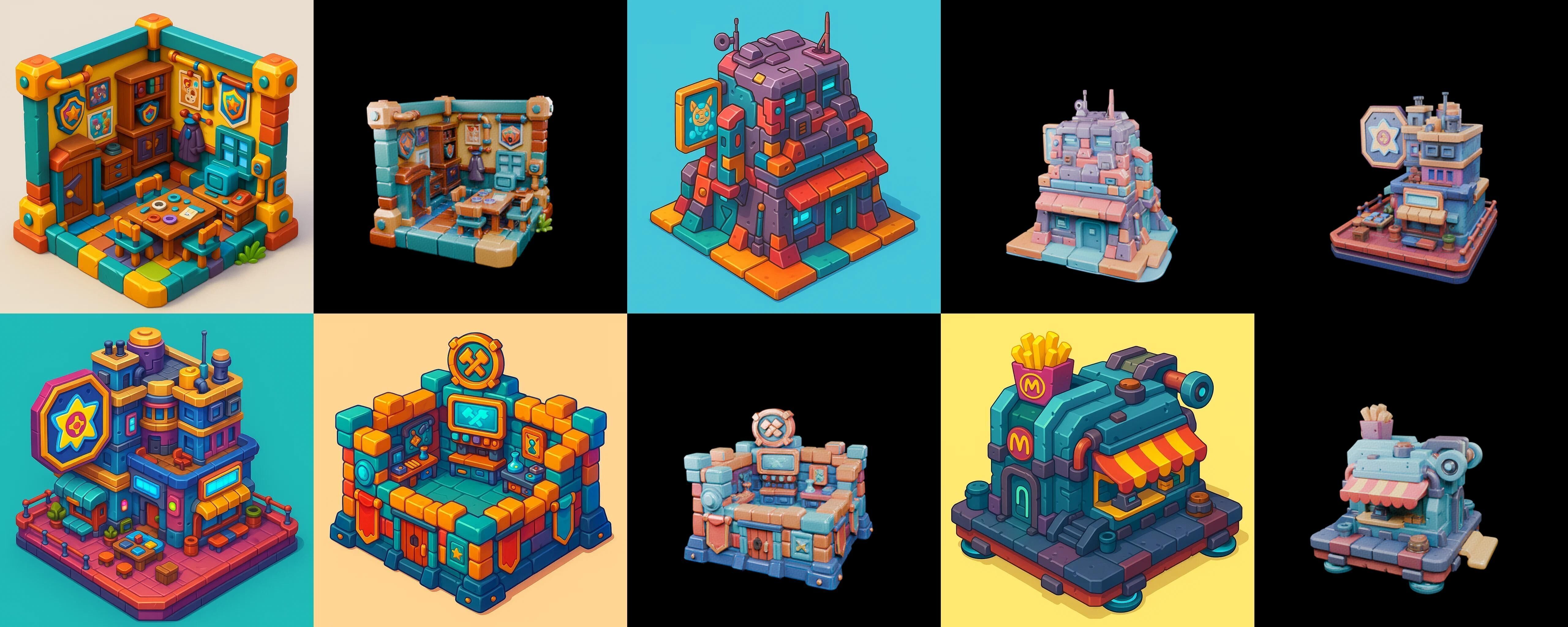 Building Color bundle 11 pack 100 glb Low-poly 3D model_6