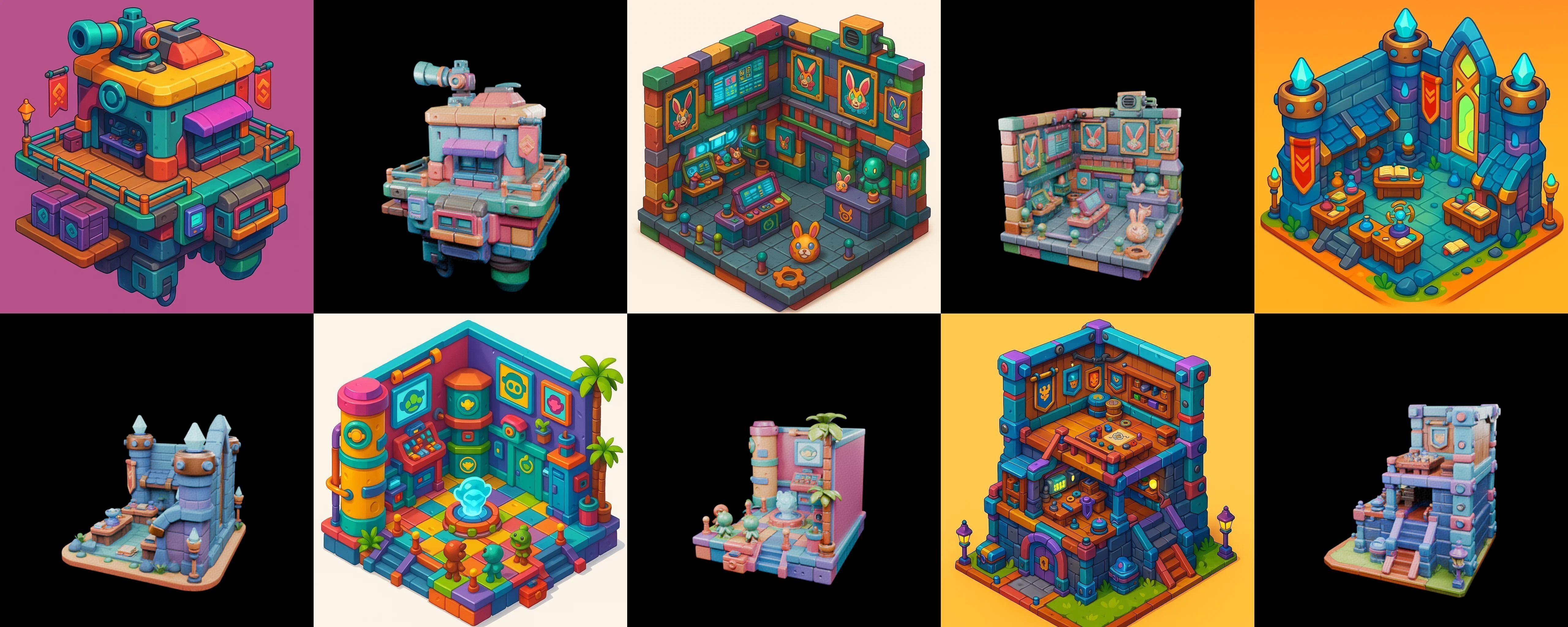 Building Color bundle 11 pack 100 glb Low-poly 3D model_15