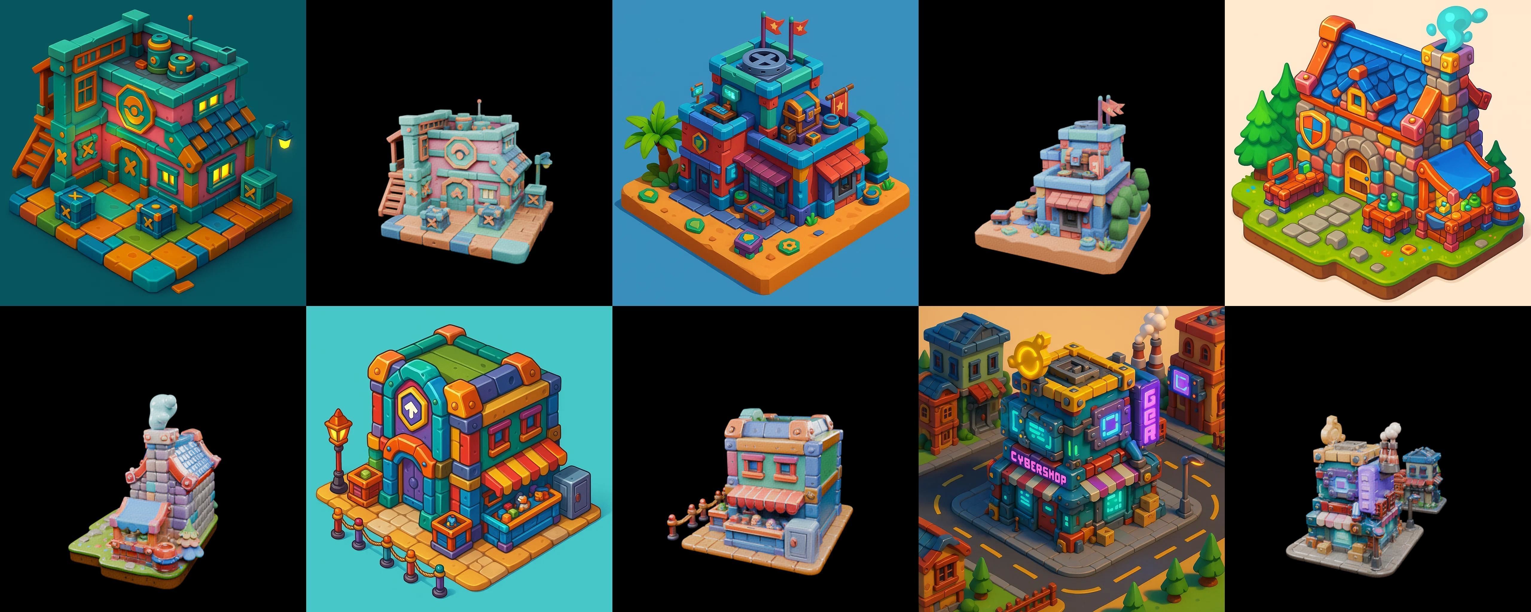 Building Color bundle 11 pack 100 glb Low-poly 3D model_18