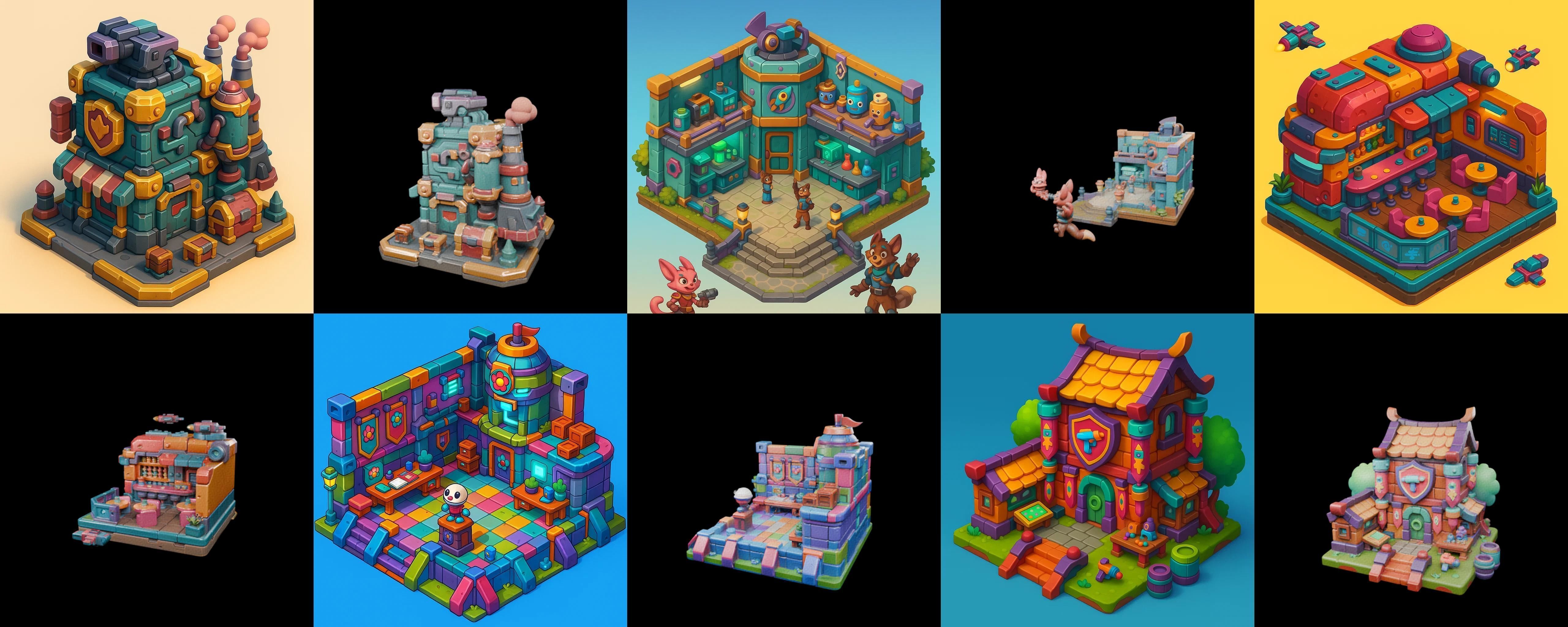 Building Color bundle 10 pack 100 glb Low-poly 3D model_6