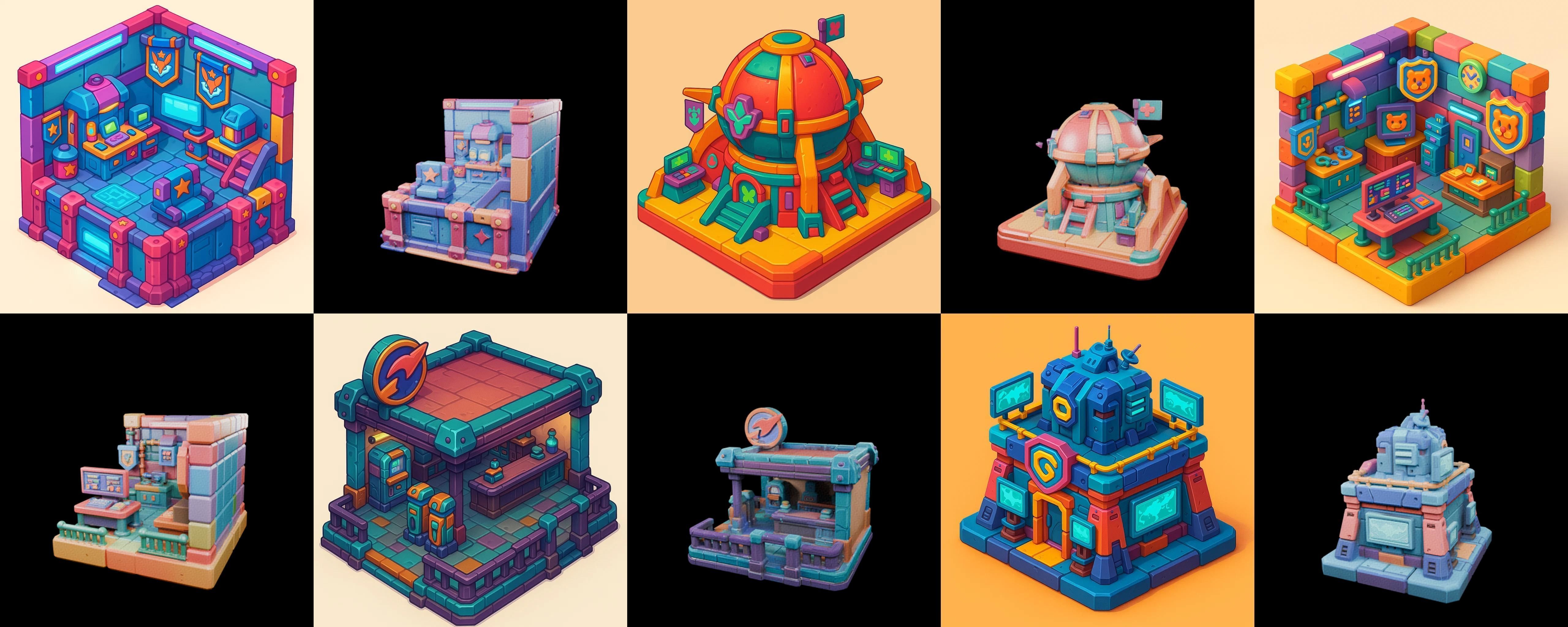 Building Color bundle 10 pack 100 glb Low-poly 3D model_18