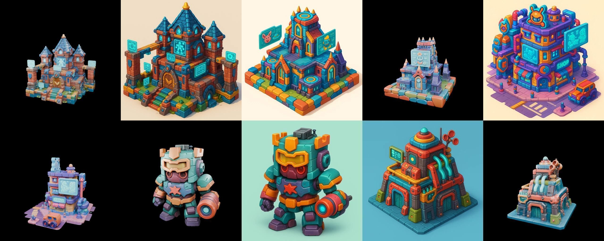 Building Color bundle 10 pack 100 glb Low-poly 3D model_15