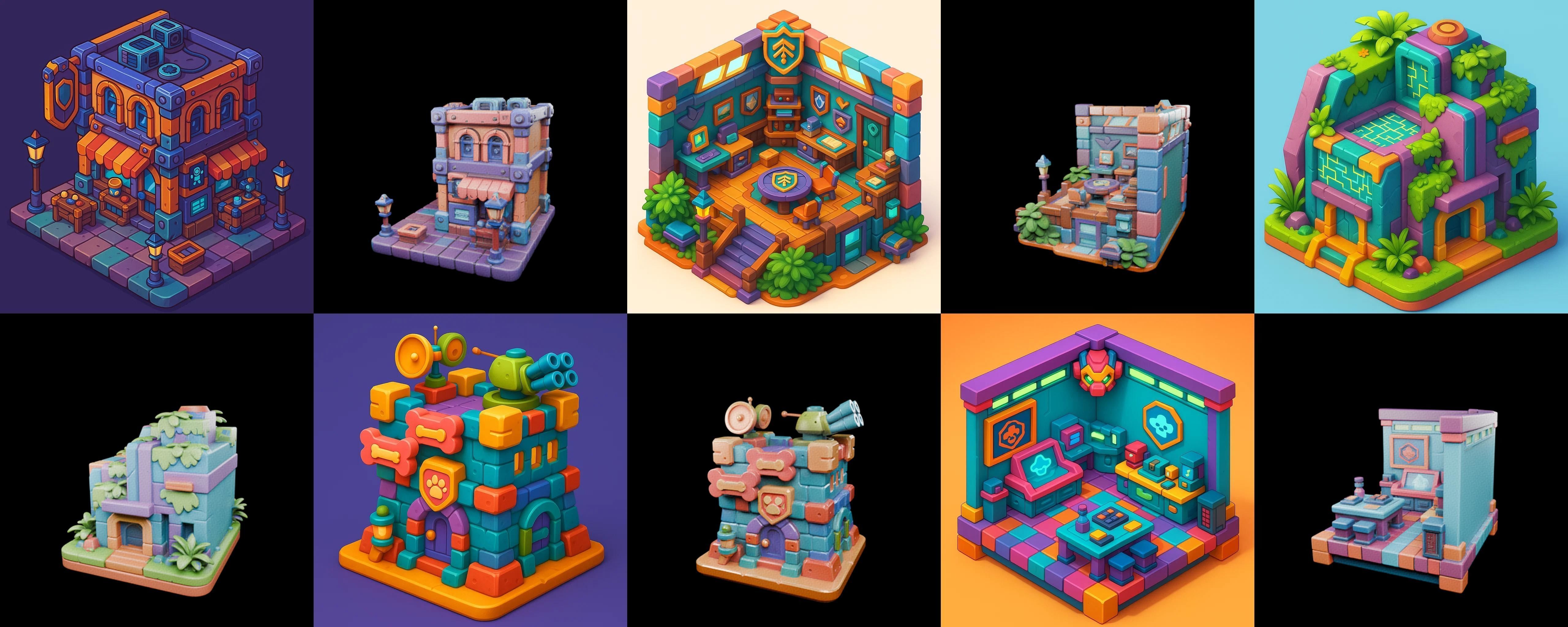 Building Color bundle 10 pack 100 glb Low-poly 3D model_10