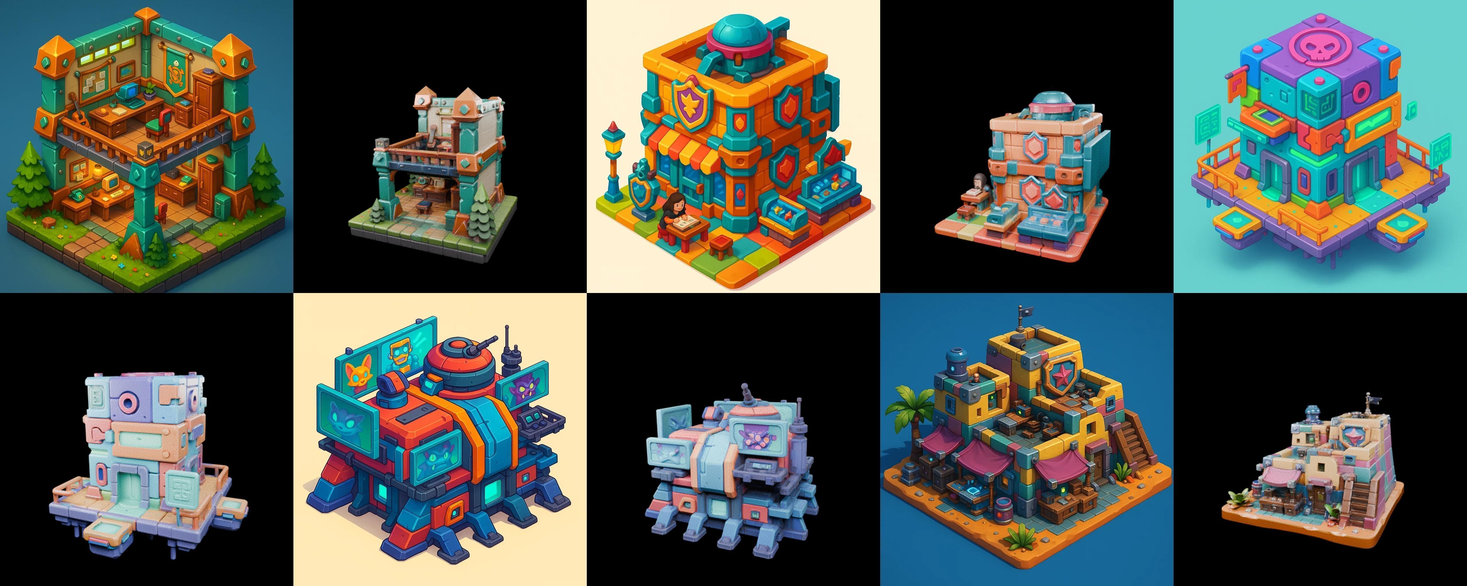 Building Color bundle 10 pack 100 glb Low-poly 3D model_9