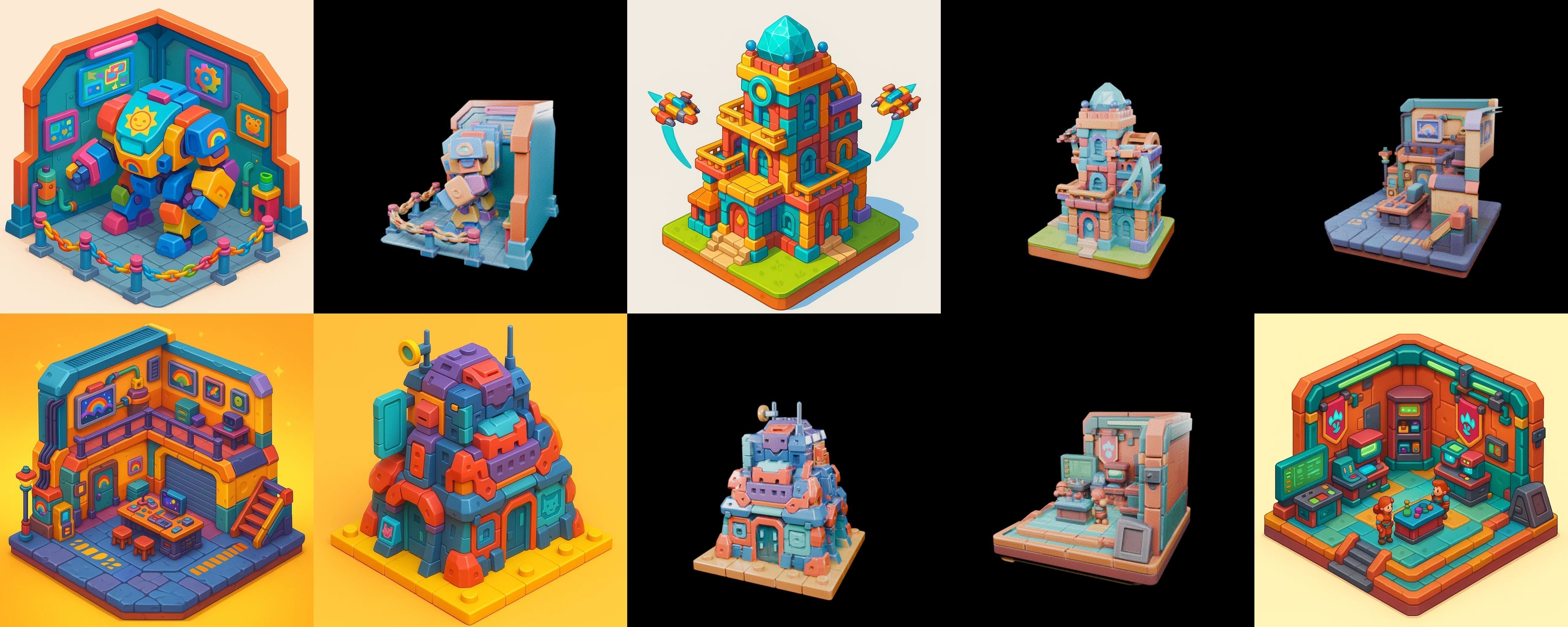 Building Color bundle 10 pack 100 glb Low-poly 3D model_8