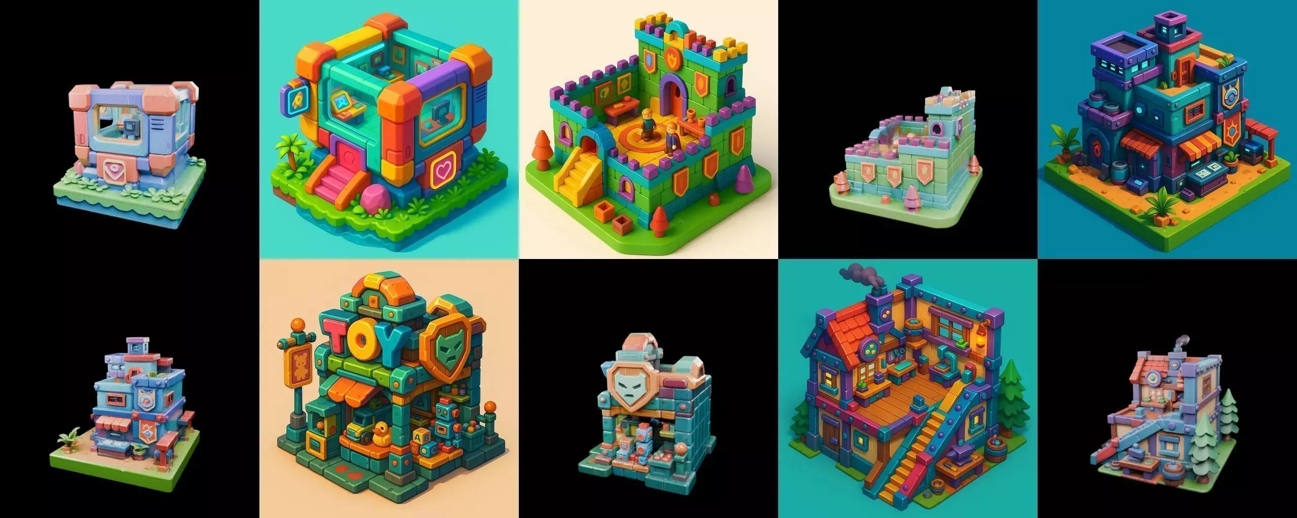 Building Color bundle 10 pack 100 glb Low-poly 3D model_0