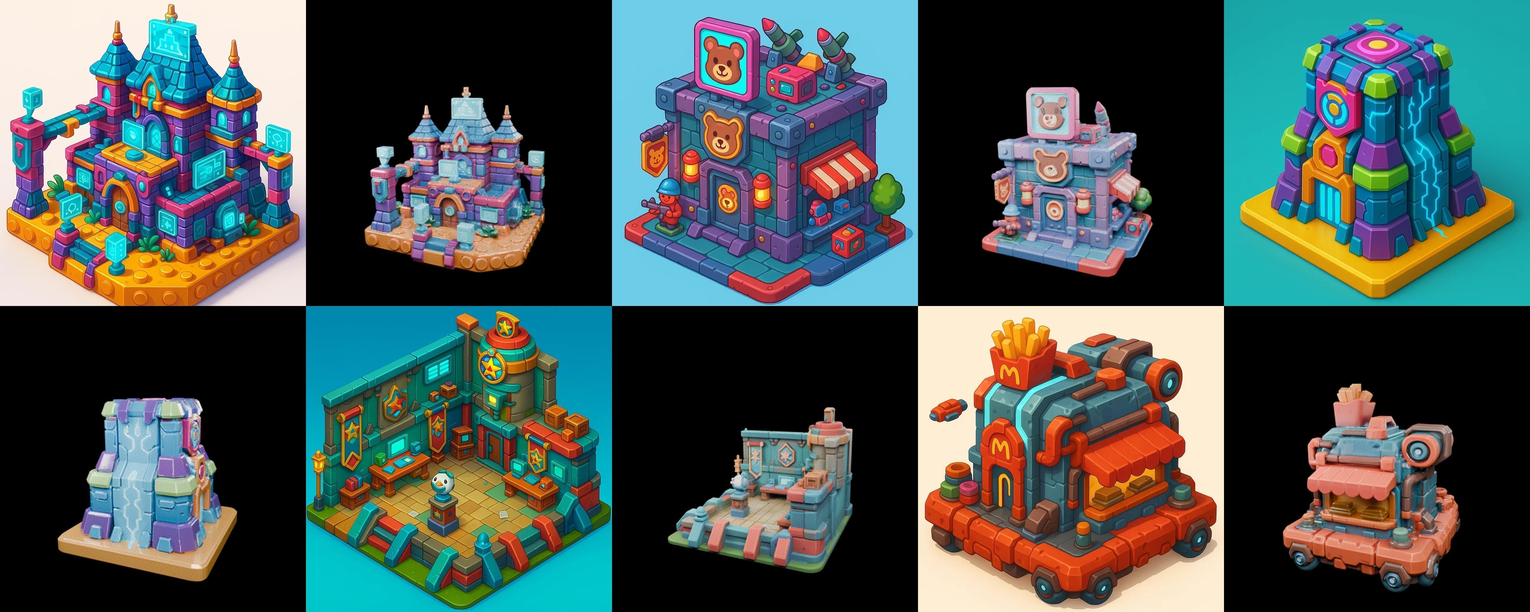 Building Color bundle 10 pack 100 glb Low-poly 3D model_5