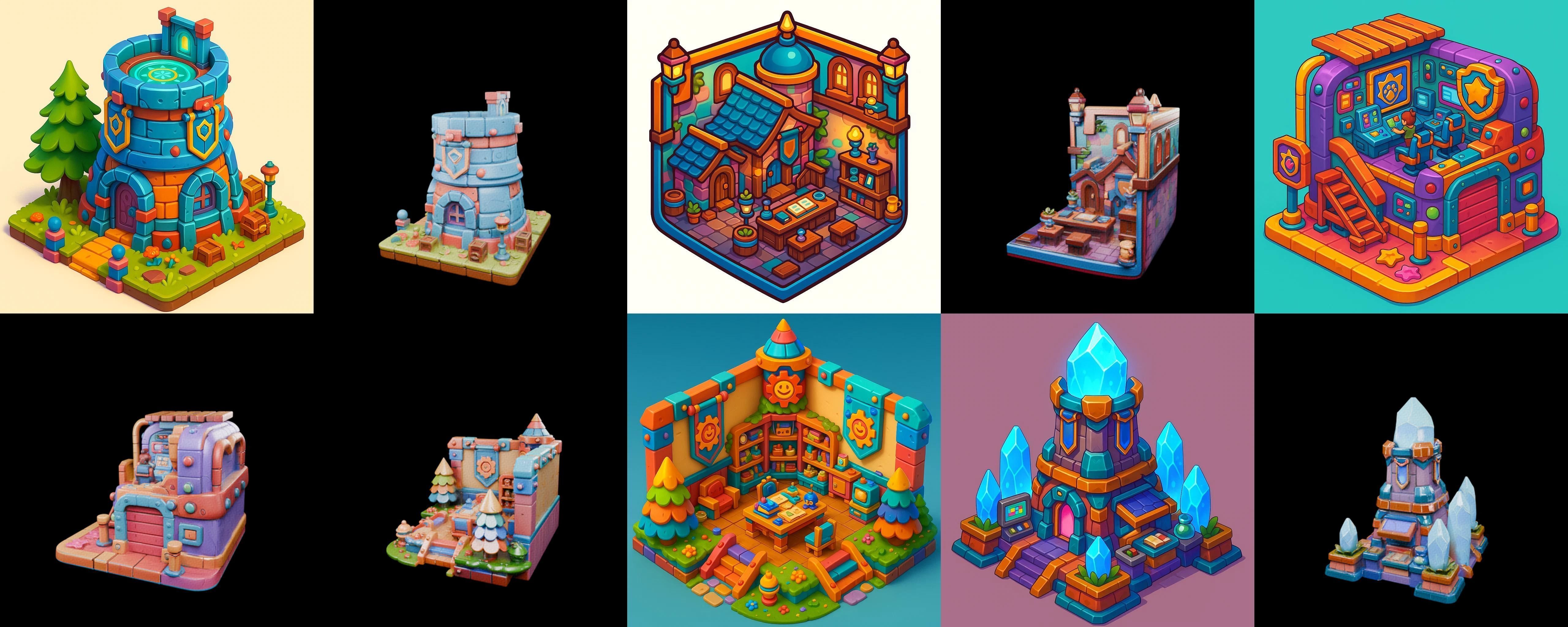 Building Color bundle 10 pack 100 glb Low-poly 3D model_1
