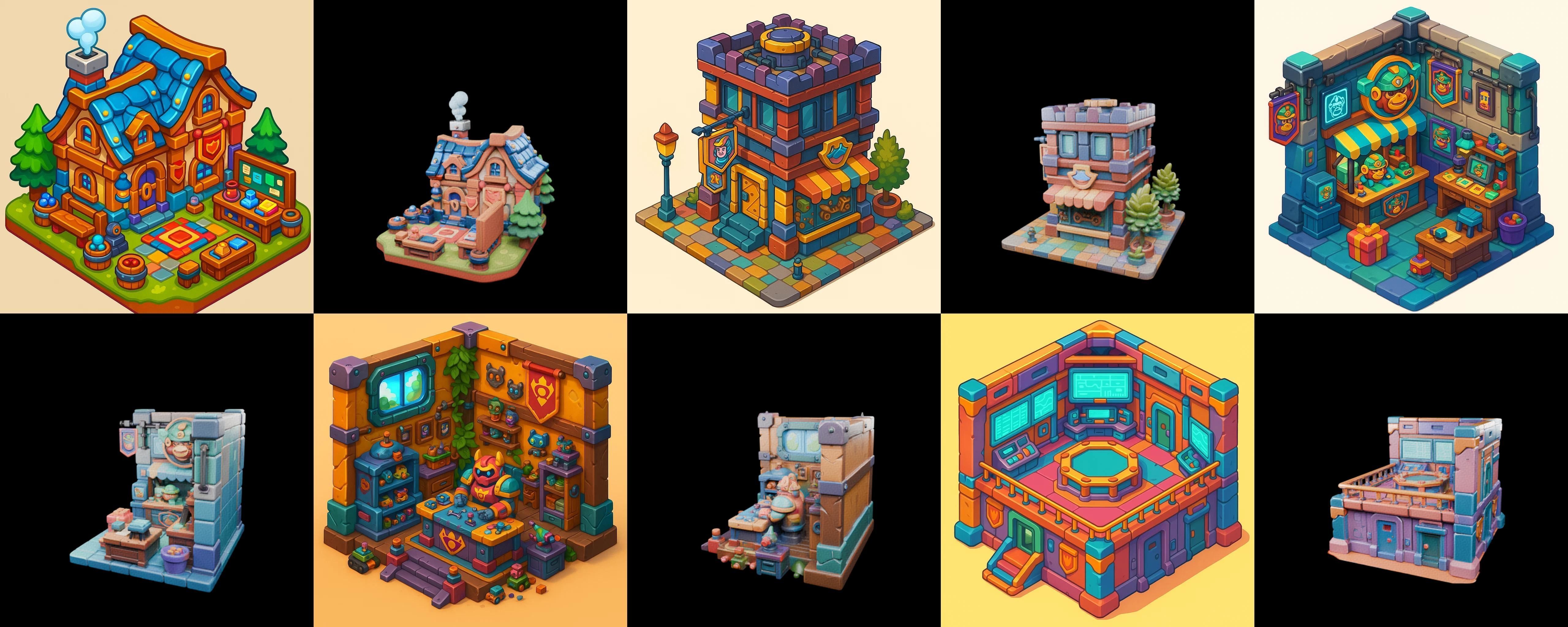 Building Color bundle 10 pack 100 glb Low-poly 3D model_16