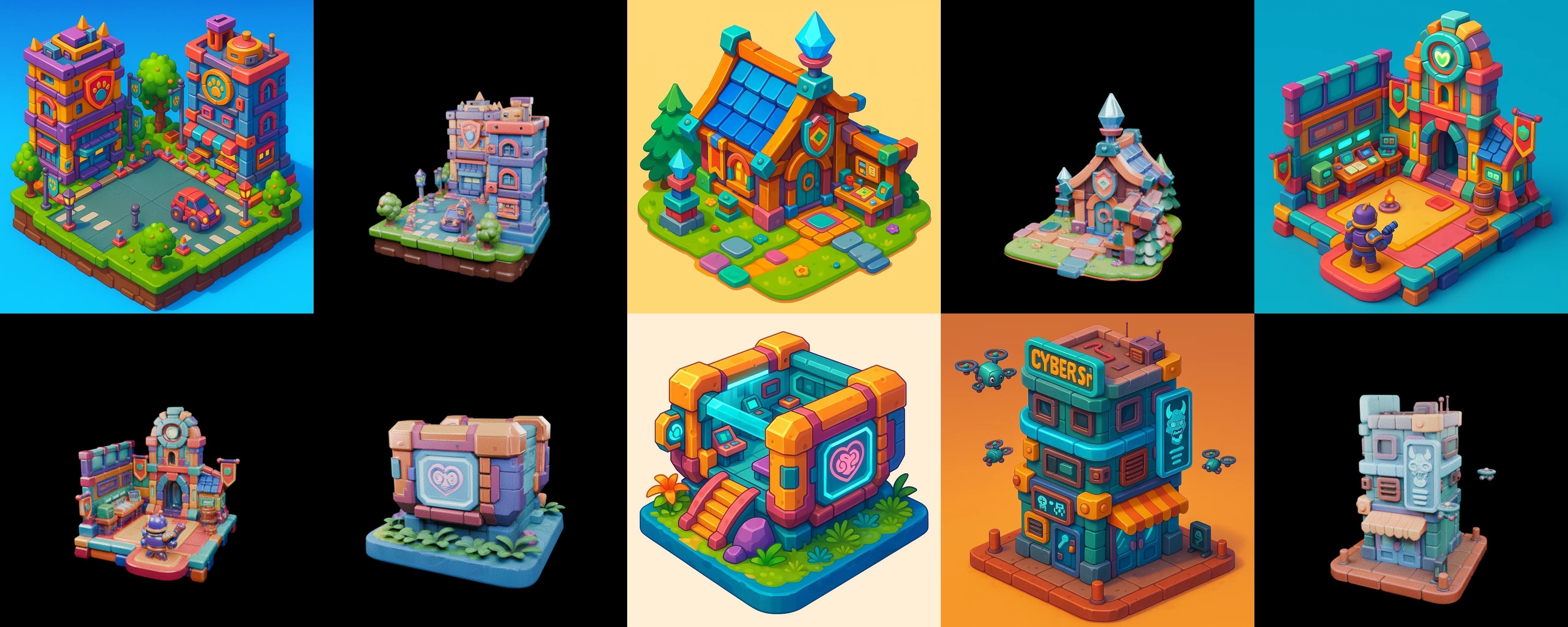 Building Color bundle 10 pack 100 glb Low-poly 3D model_14