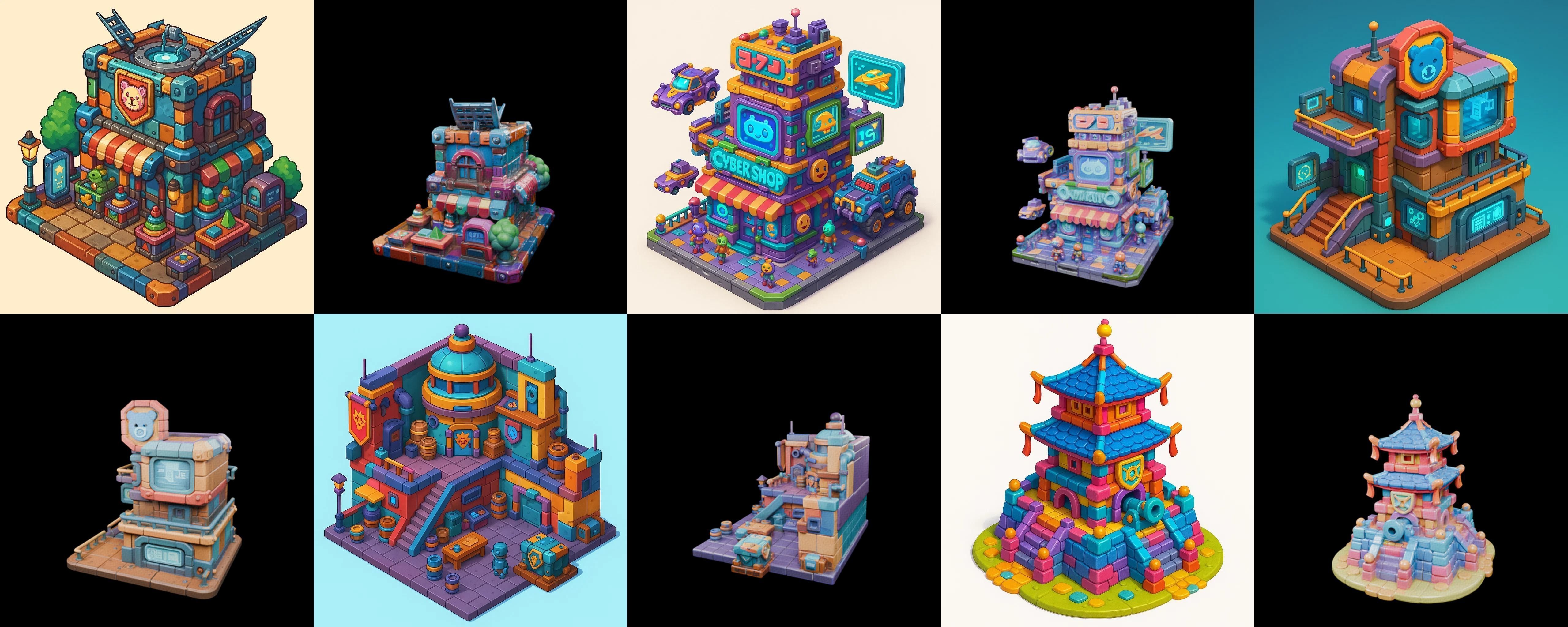Building Color bundle 10 pack 100 glb Low-poly 3D model_17