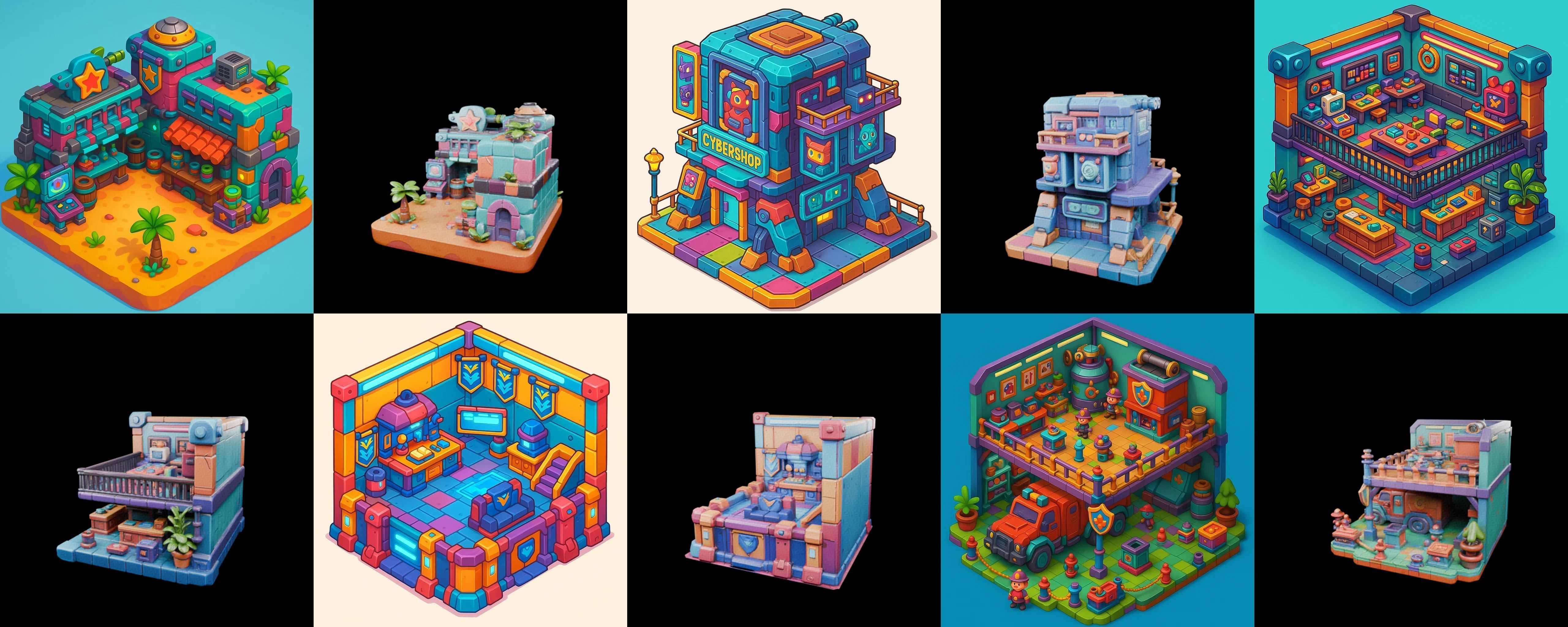 Building Color bundle 10 pack 100 glb Low-poly 3D model_19