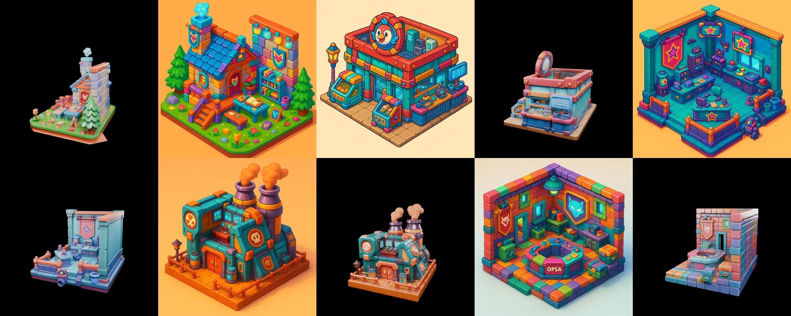 Building Color bundle 10 pack 100 glb Low-poly 3D model_3