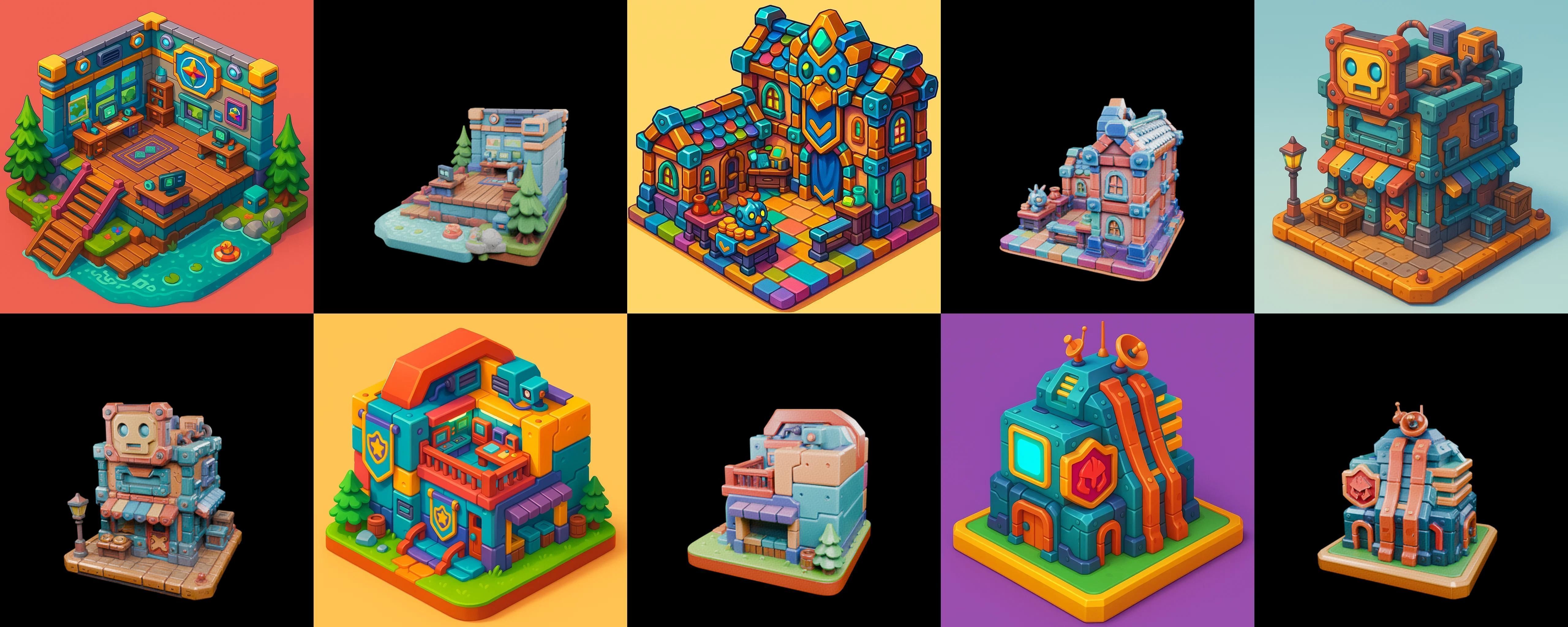 Building Color bundle 10 pack 100 glb Low-poly 3D model_4