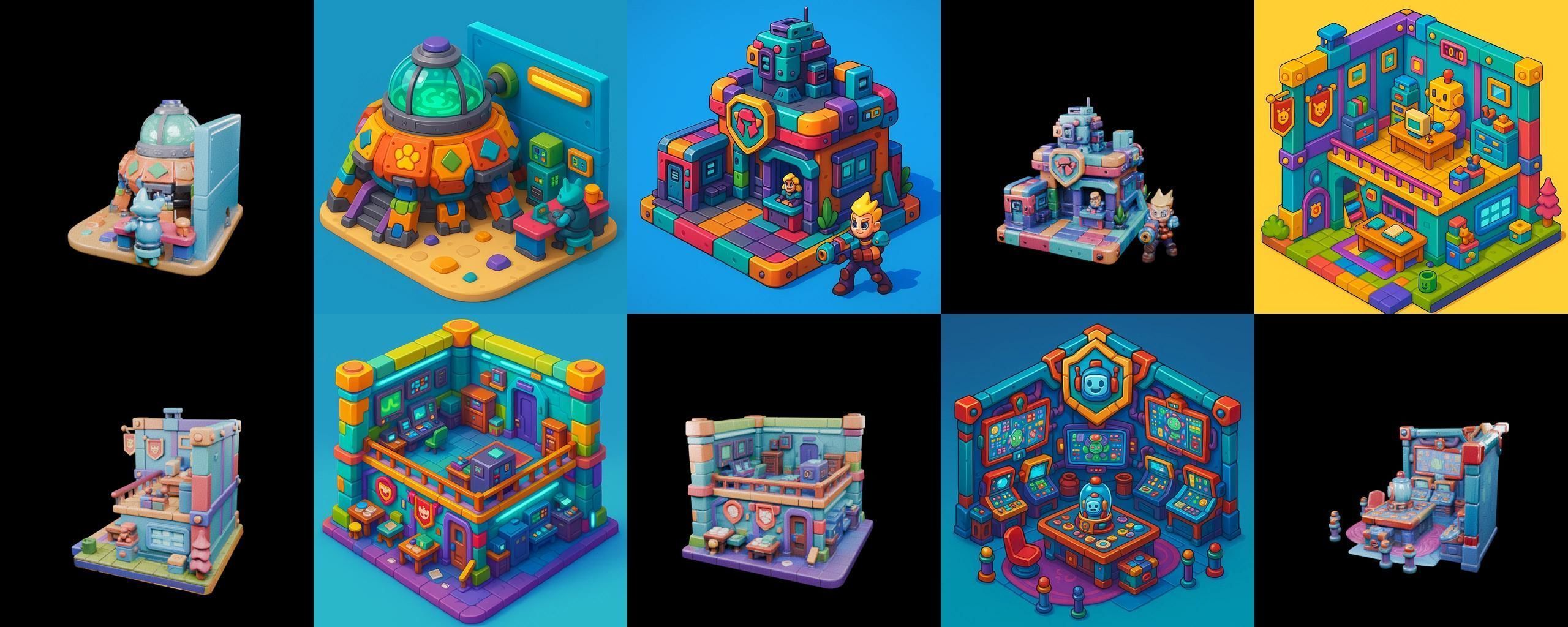 Building Color bundle 10 pack 100 glb Low-poly 3D model_13