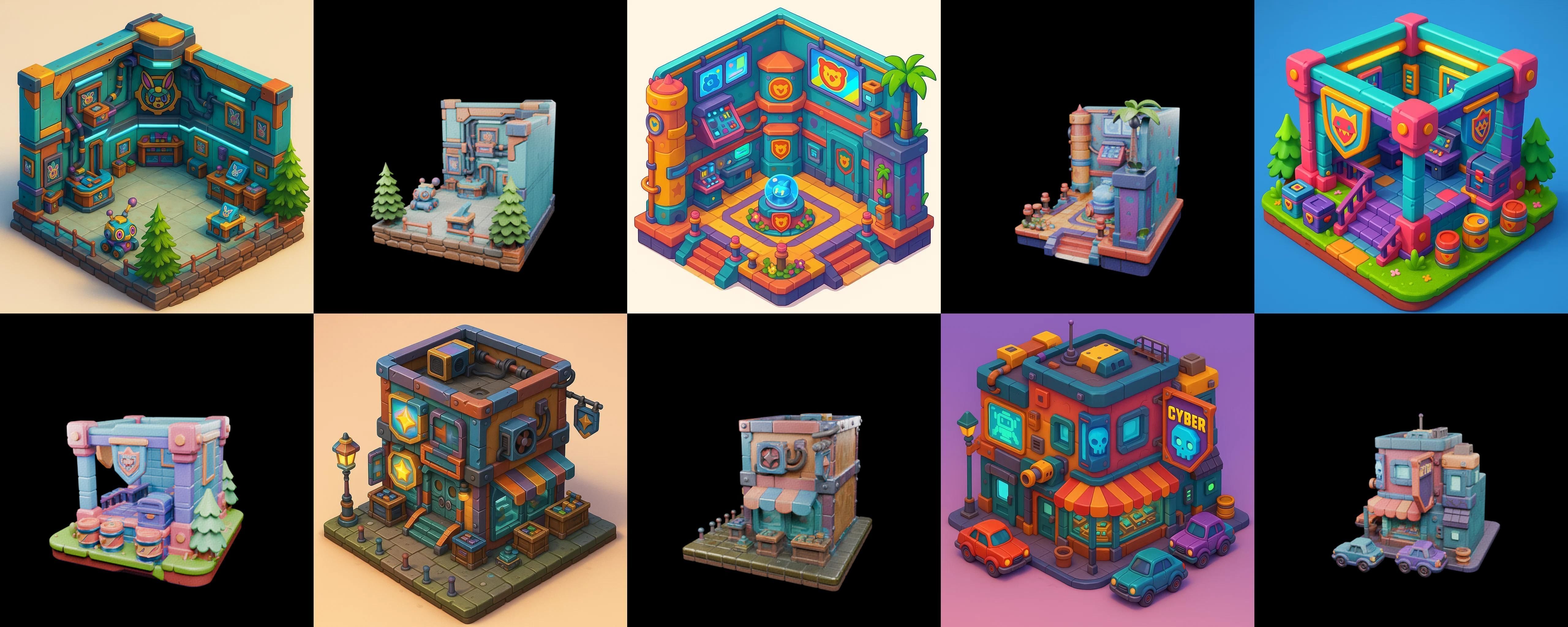 Building Color bundle 10 pack 100 glb Low-poly 3D model_11