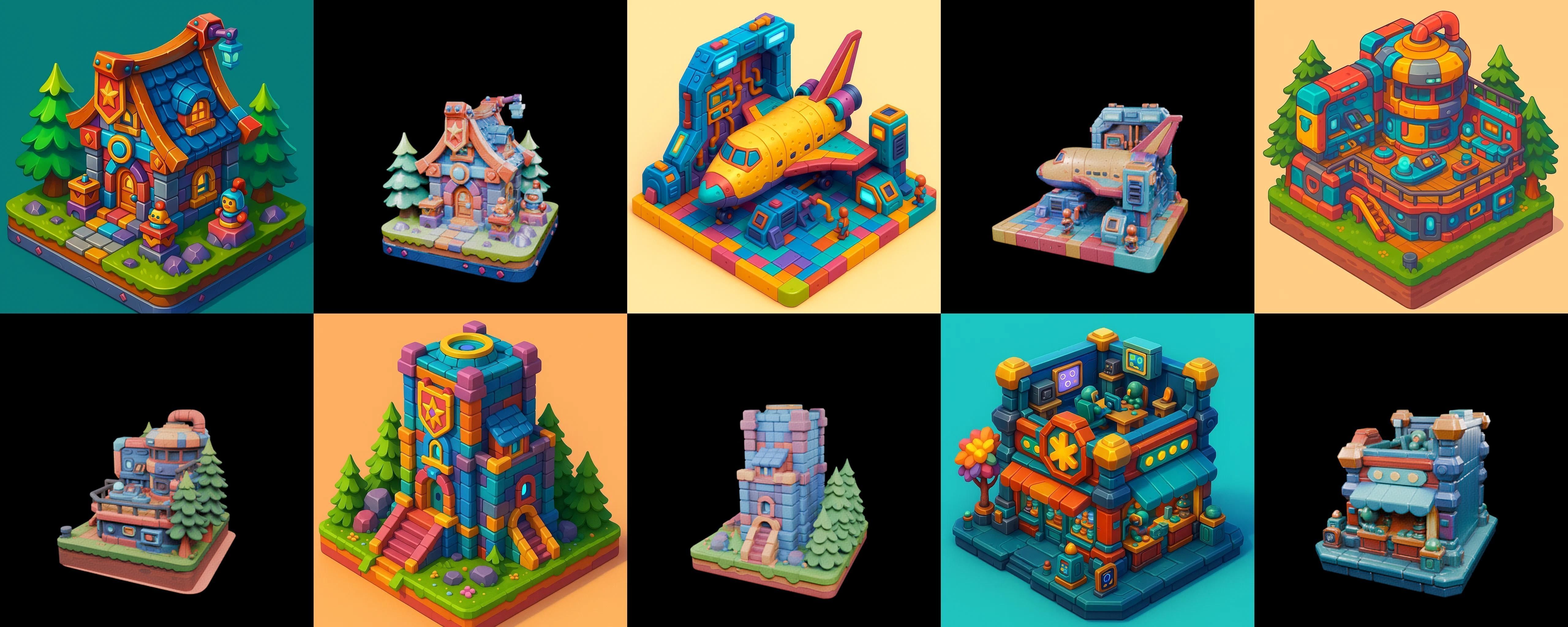 Building Color bundle 10 pack 100 glb Low-poly 3D model_12
