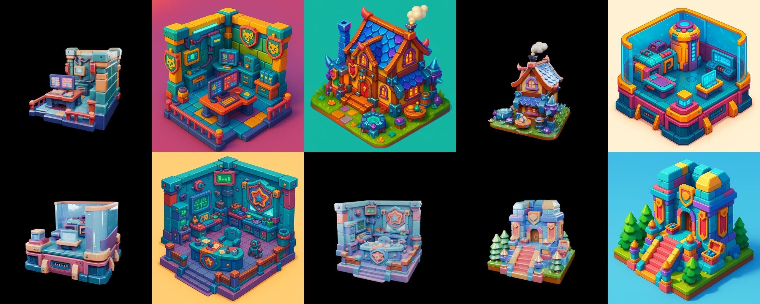 Building Color bundle 10 pack 100 glb Low-poly 3D model_7