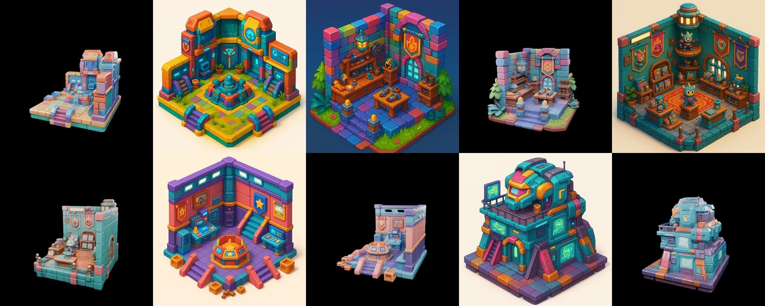 Building Color bundle 1 pack 100 glb Low-poly 3D model_6