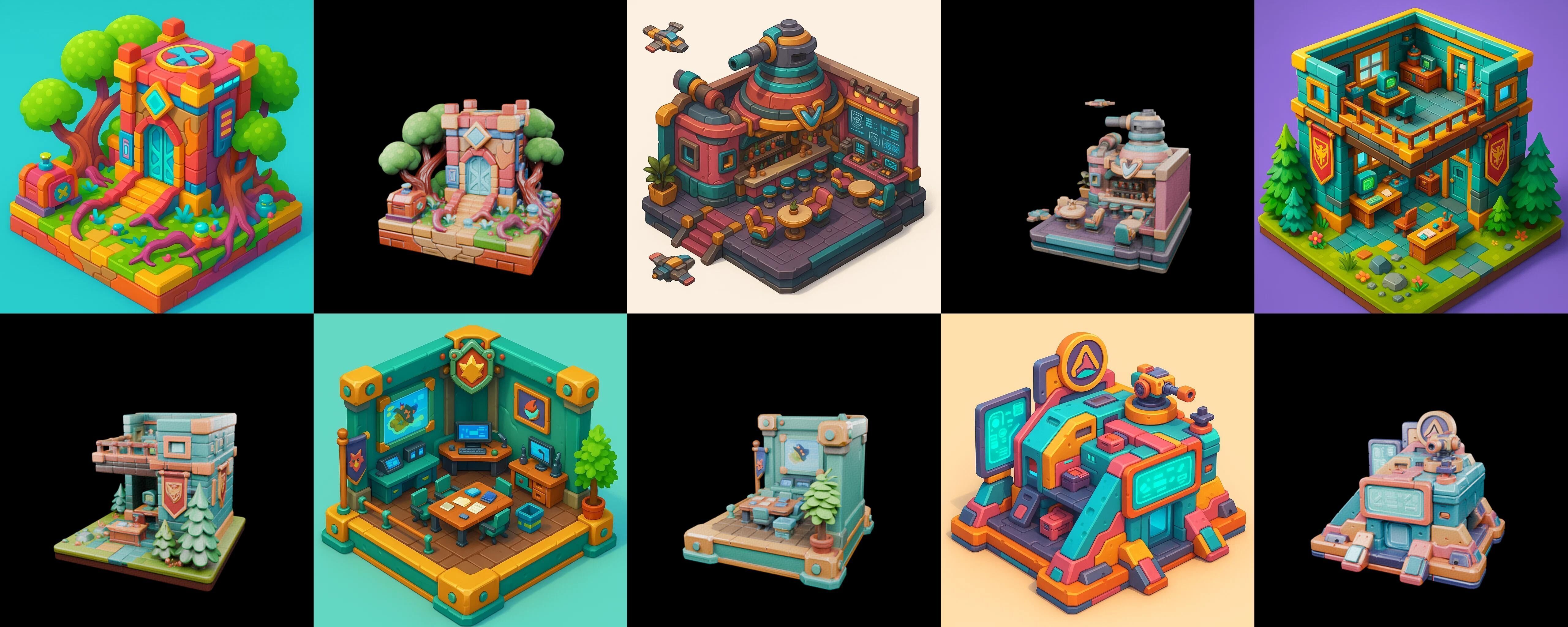 Building Color bundle 1 pack 100 glb Low-poly 3D model_15