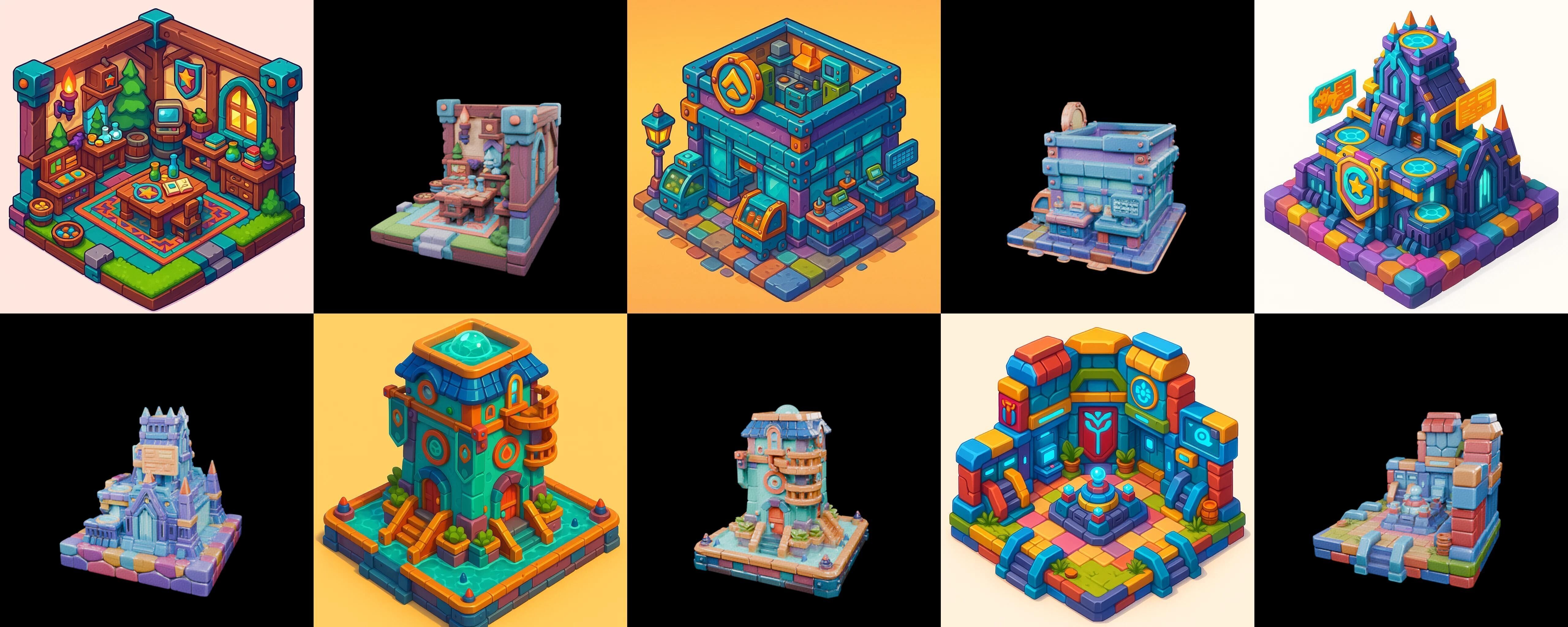 Building Color bundle 1 pack 100 glb Low-poly 3D model_2