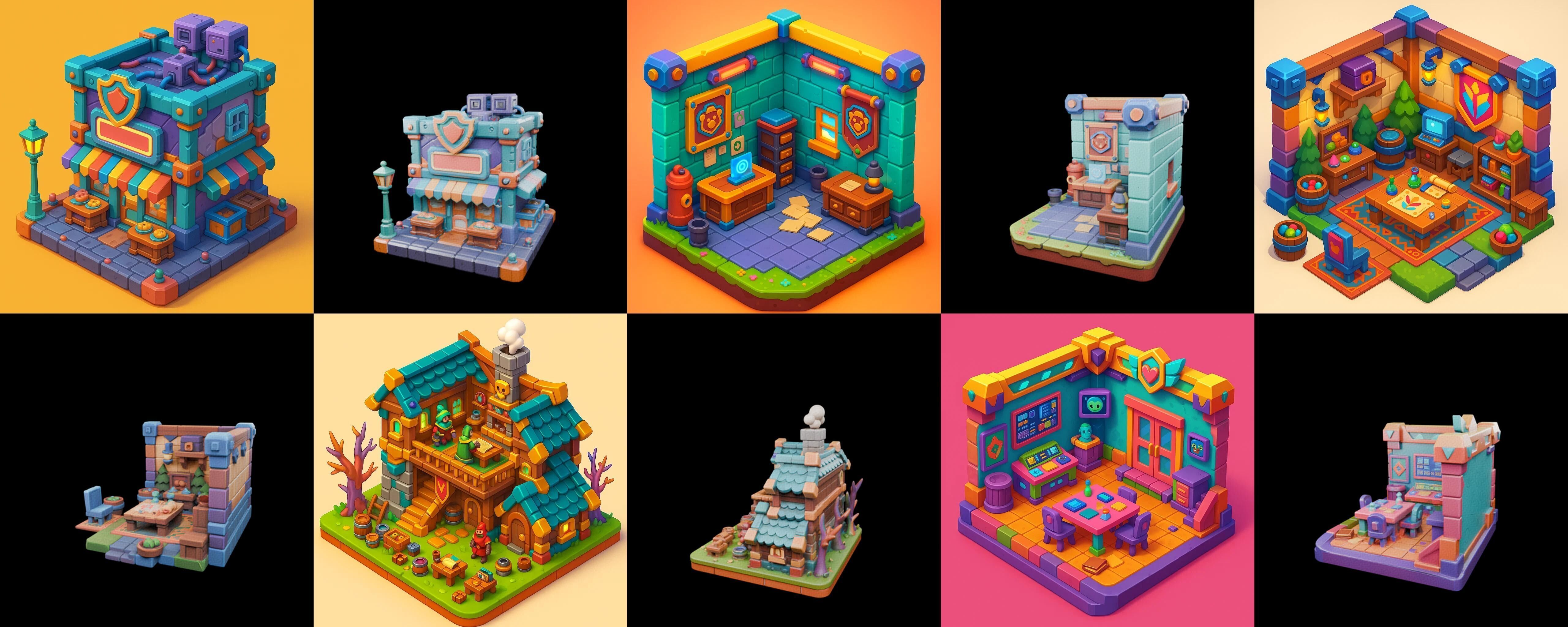 Building Color bundle 1 pack 100 glb Low-poly 3D model_3