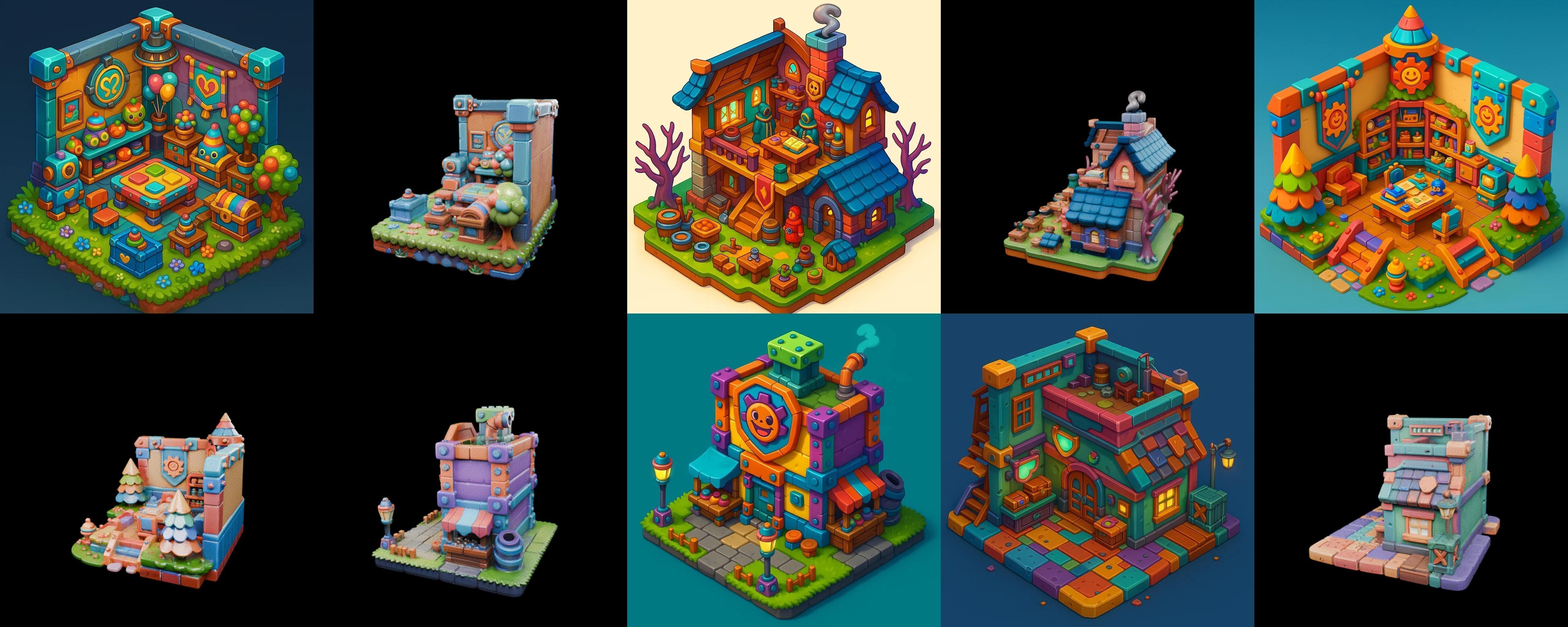 Building Color bundle 1 pack 100 glb Low-poly 3D model_5