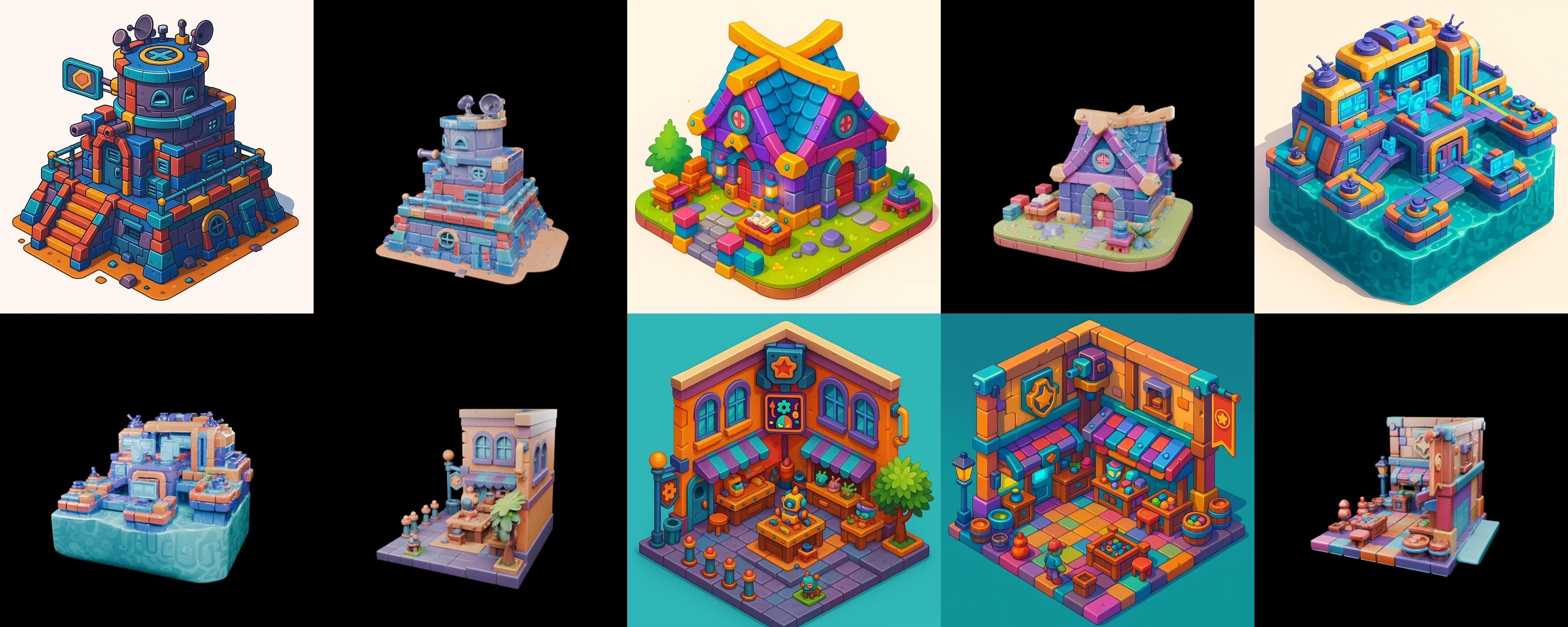 Building Color bundle 1 pack 100 glb Low-poly 3D model_16