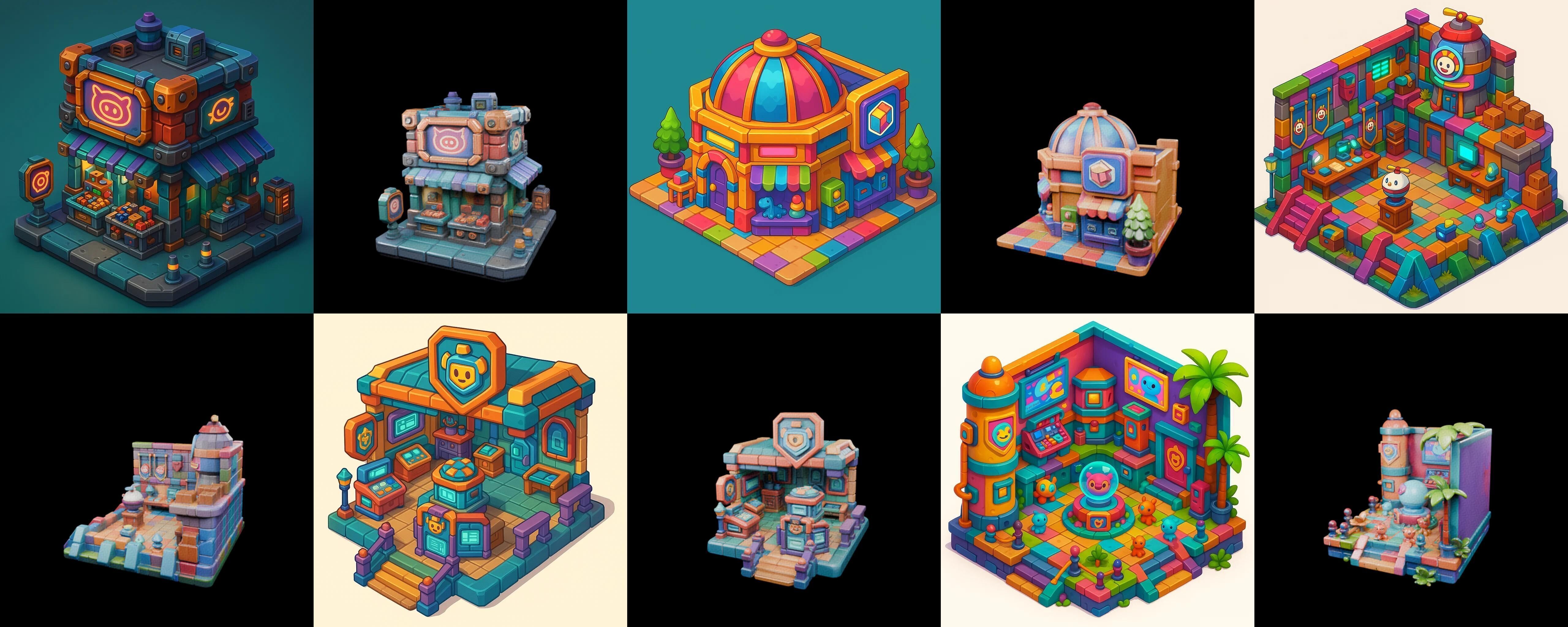 Building Color bundle 1 pack 100 glb Low-poly 3D model_7