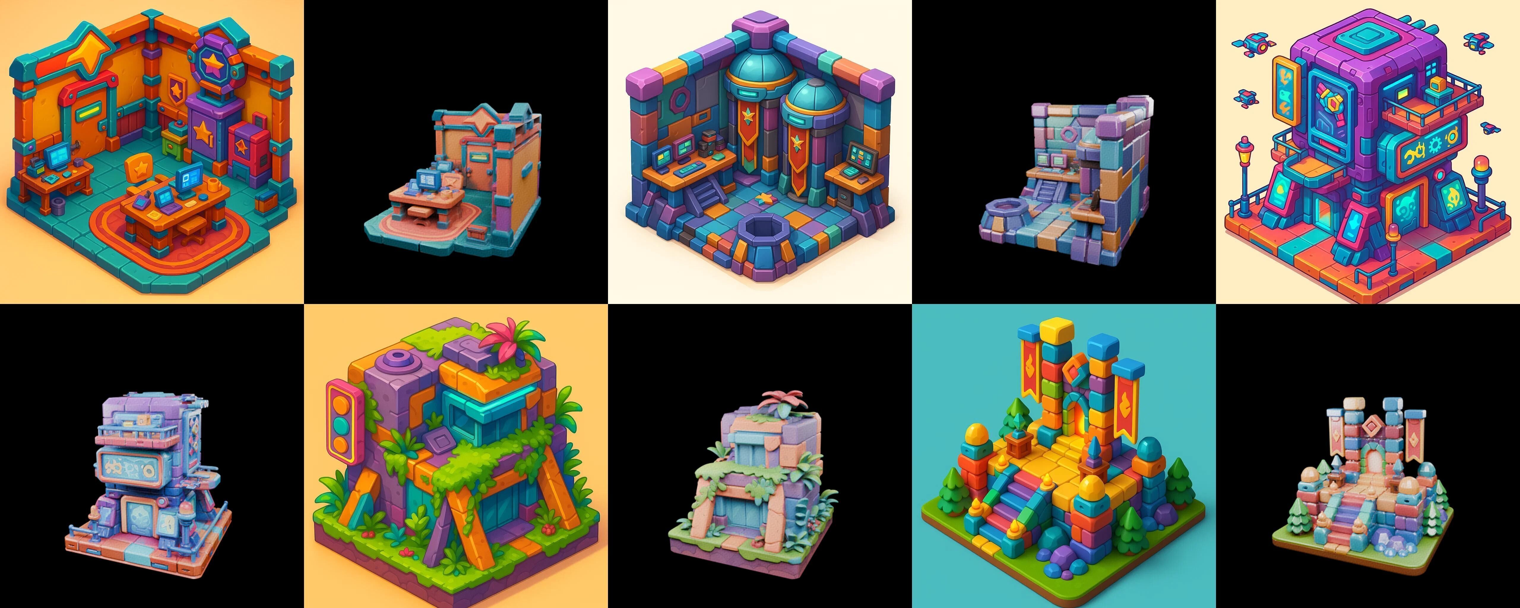Building Color bundle 1 pack 100 glb Low-poly 3D model_1