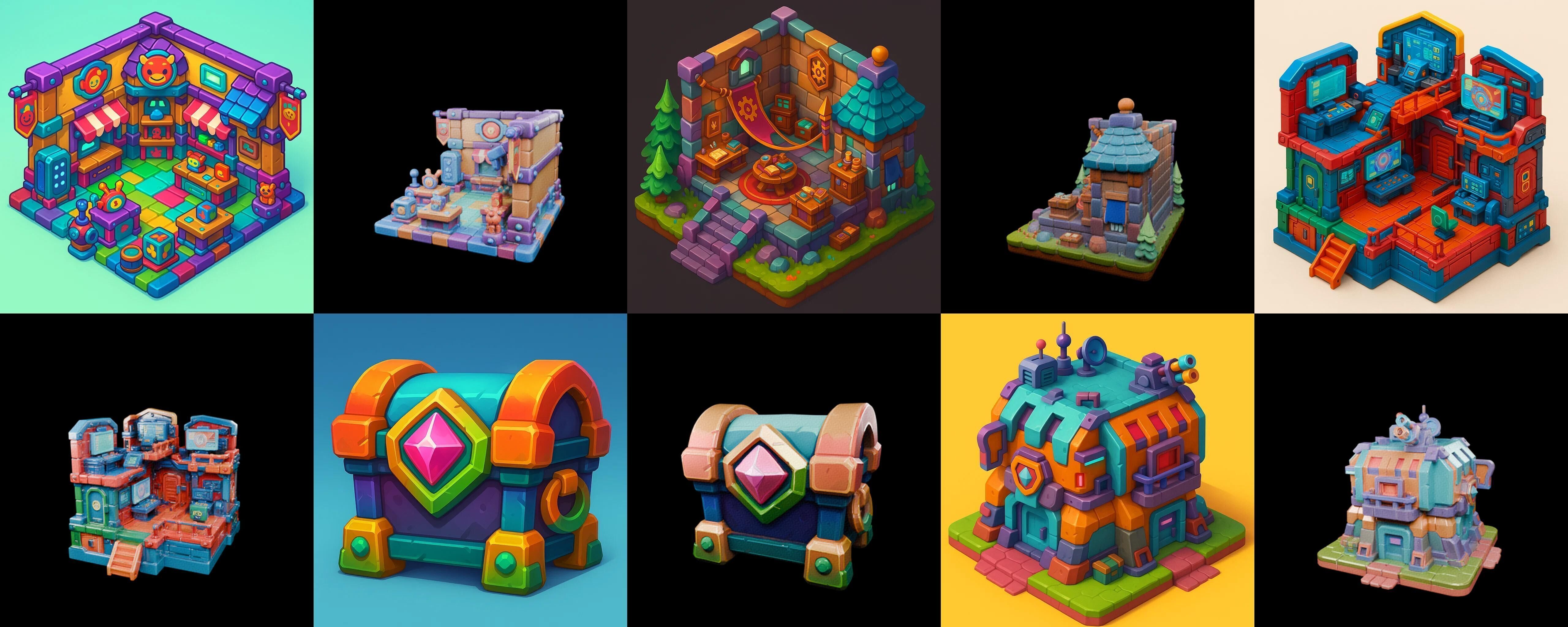 Building Color bundle 1 pack 100 glb Low-poly 3D model_9