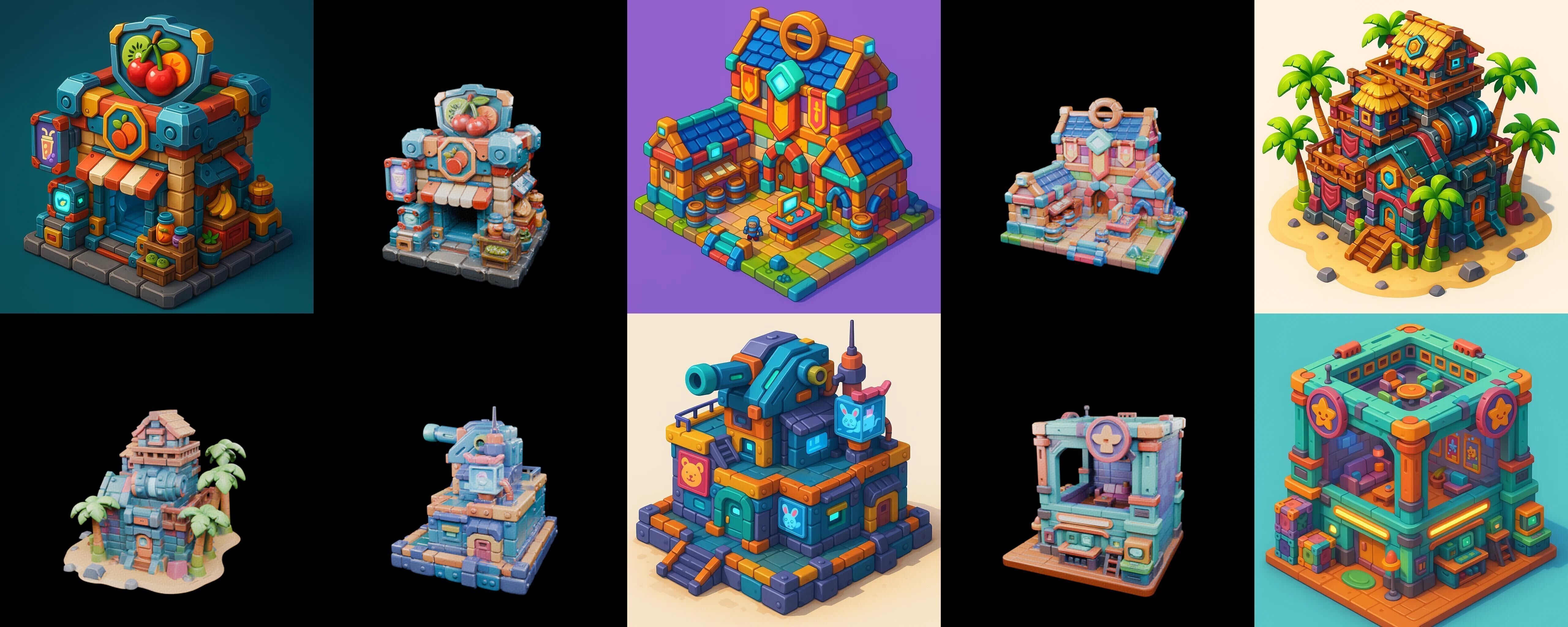 Building Color bundle 1 pack 100 glb Low-poly 3D model_14