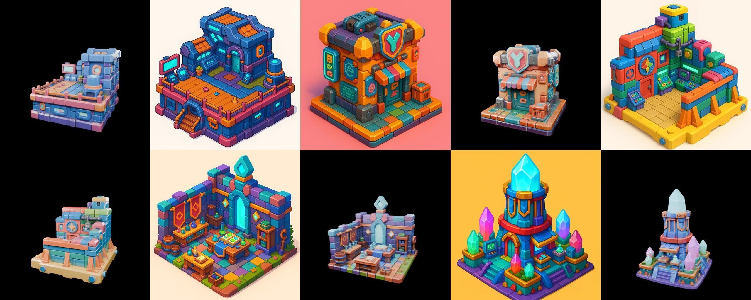 Building Color bundle 1 pack 100 glb Low-poly 3D model_11