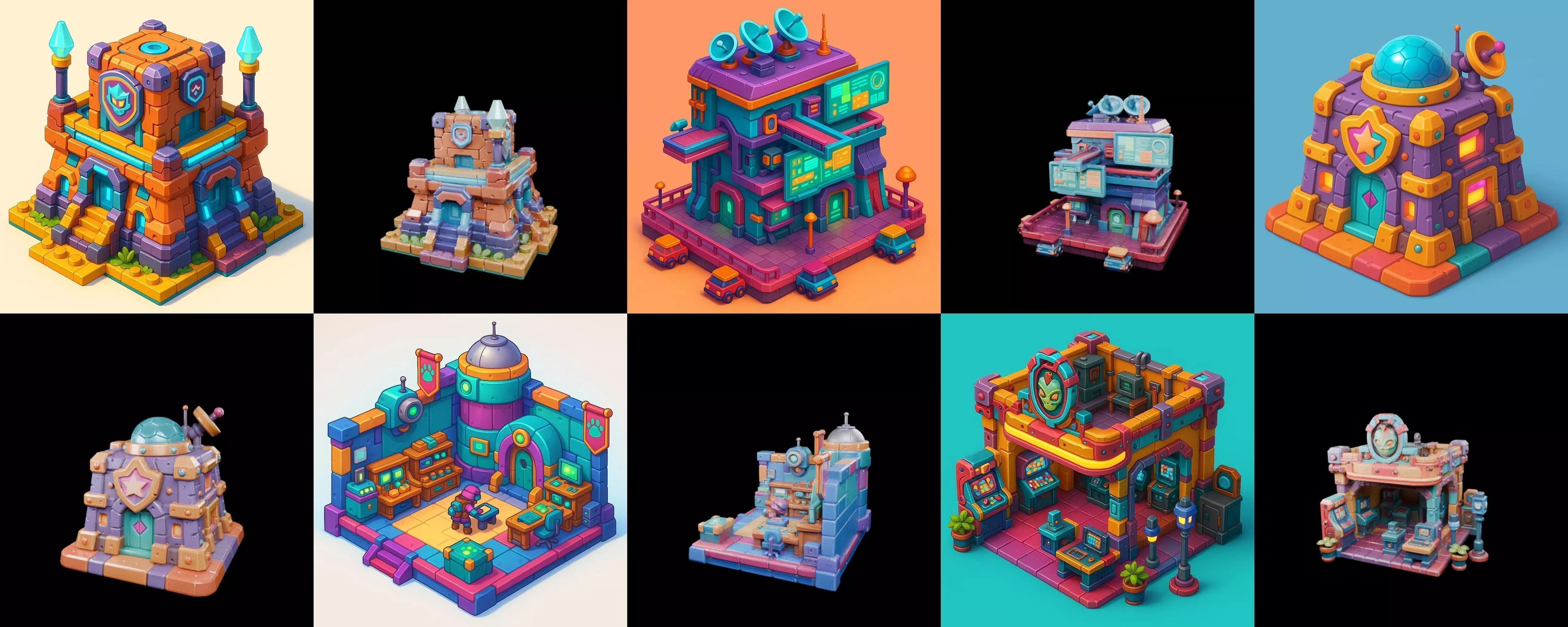 Building Color bundle 1 pack 100 glb Low-poly 3D model_0