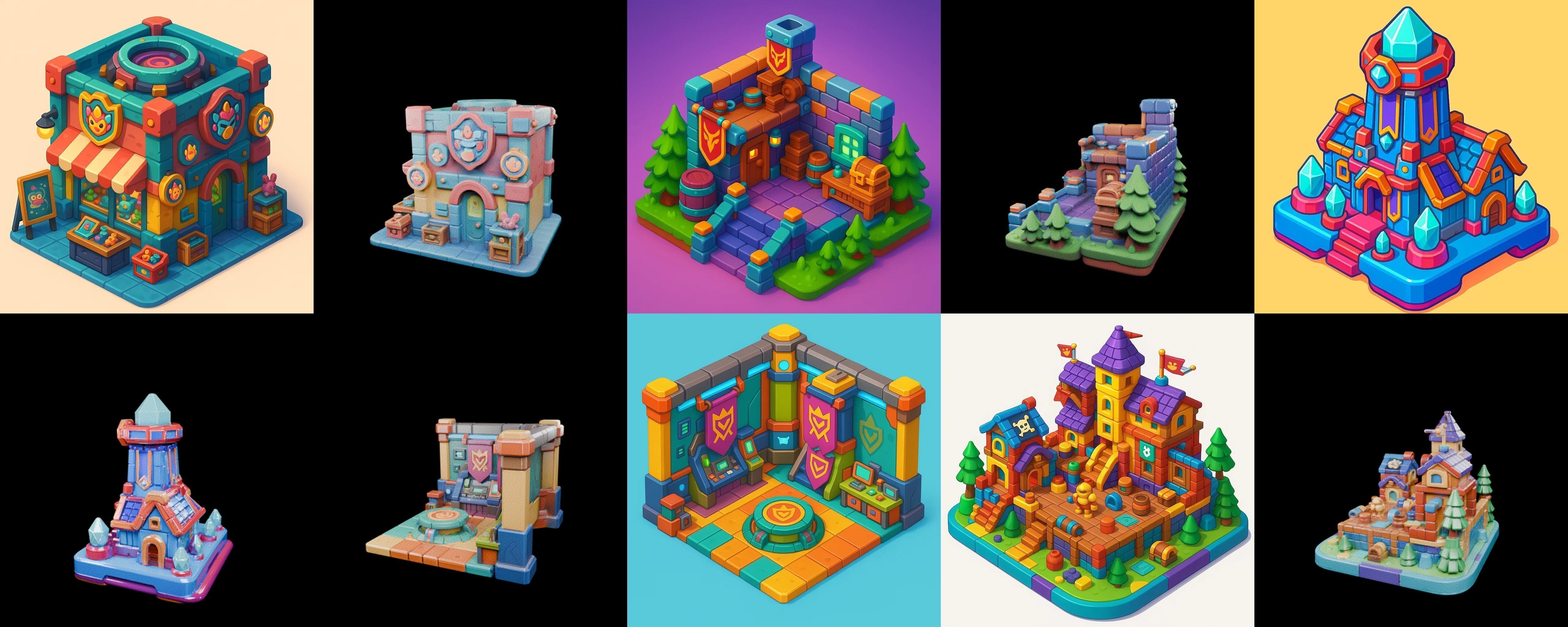 Building Color bundle 1 pack 100 glb Low-poly 3D model_10