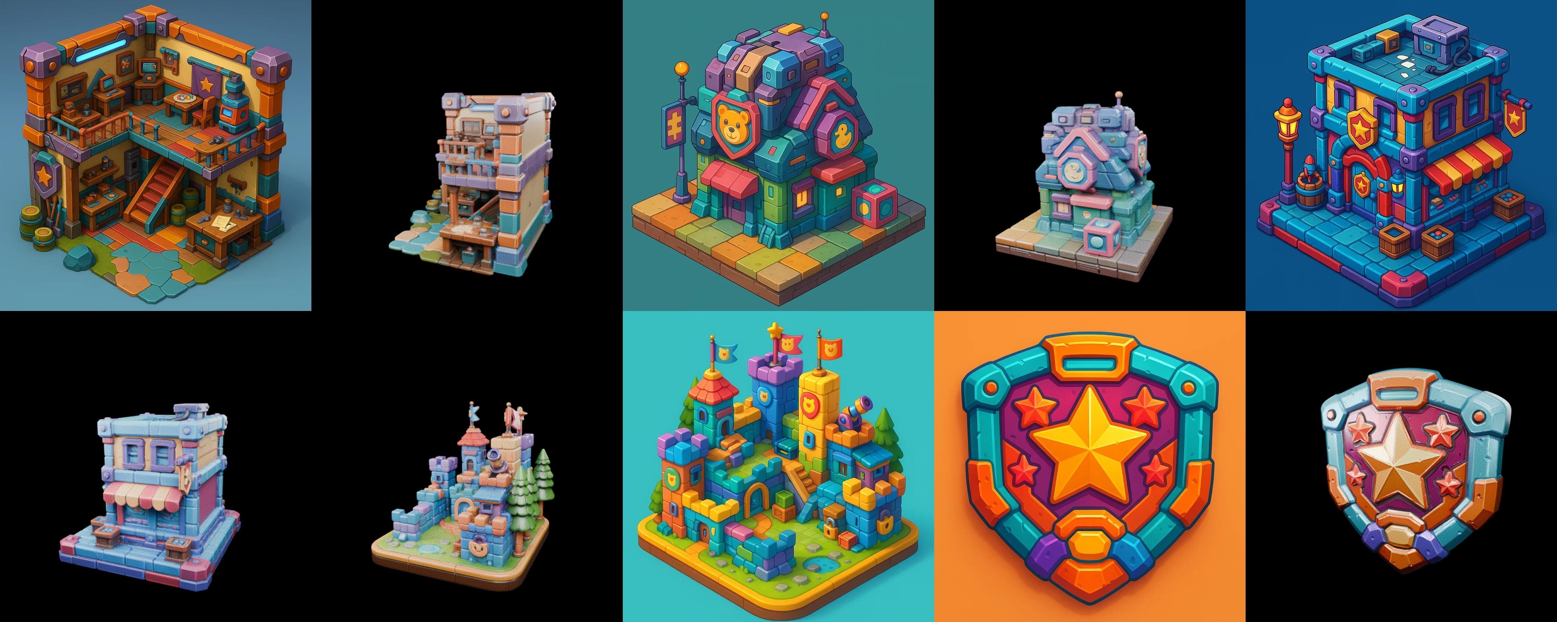 Building Color bundle 1 pack 100 glb Low-poly 3D model_12