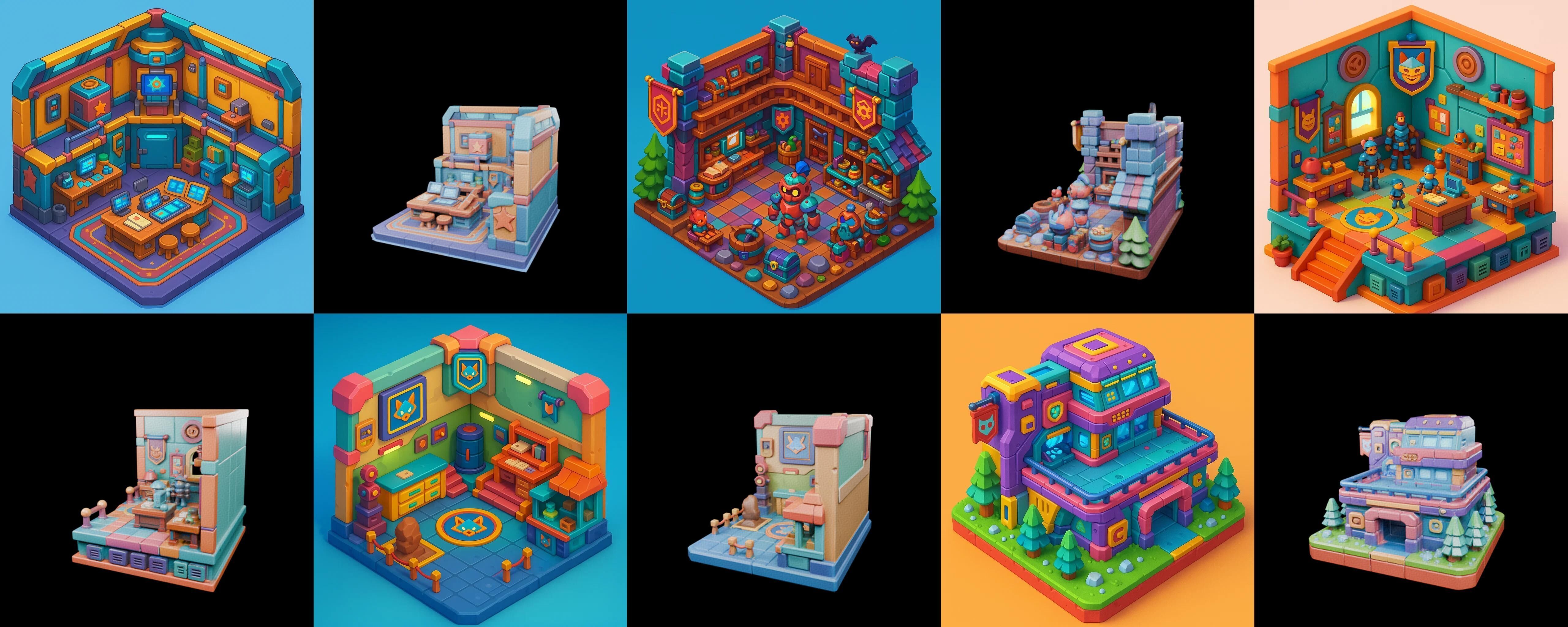 Building Color bundle 1 pack 100 glb Low-poly 3D model_8