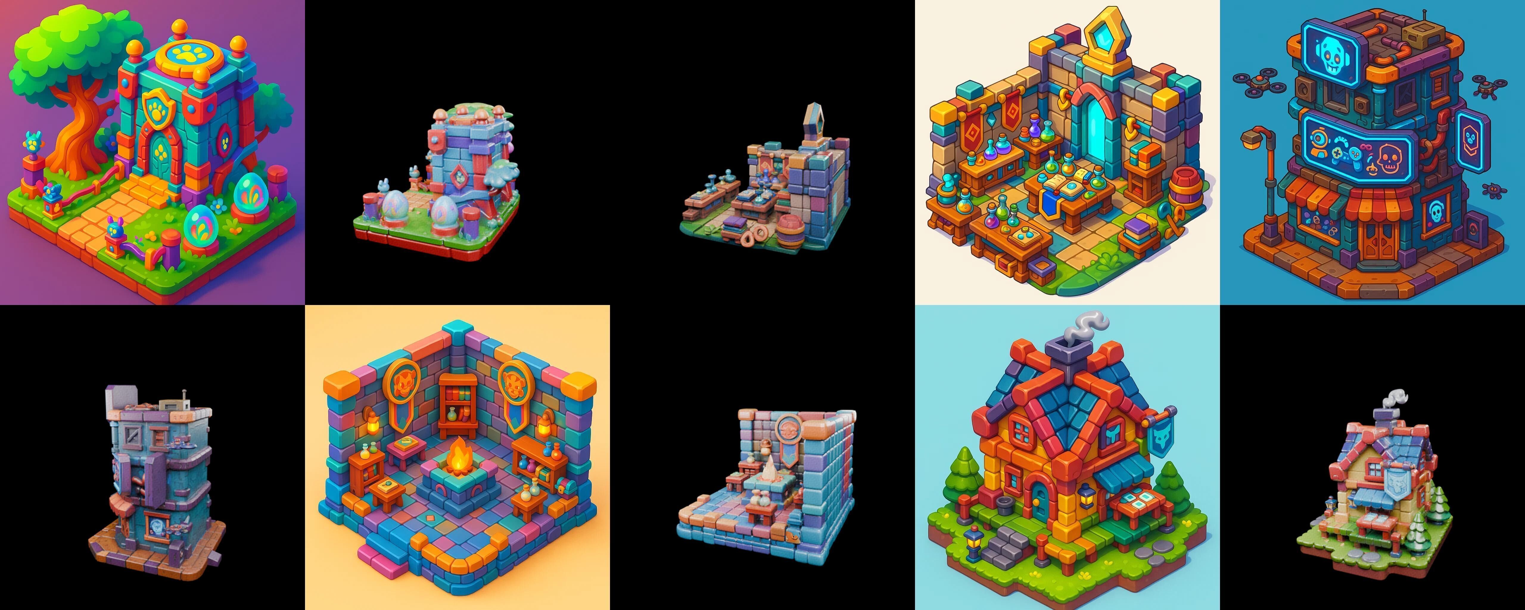 Building Color bundle 1 pack 100 glb Low-poly 3D model_4