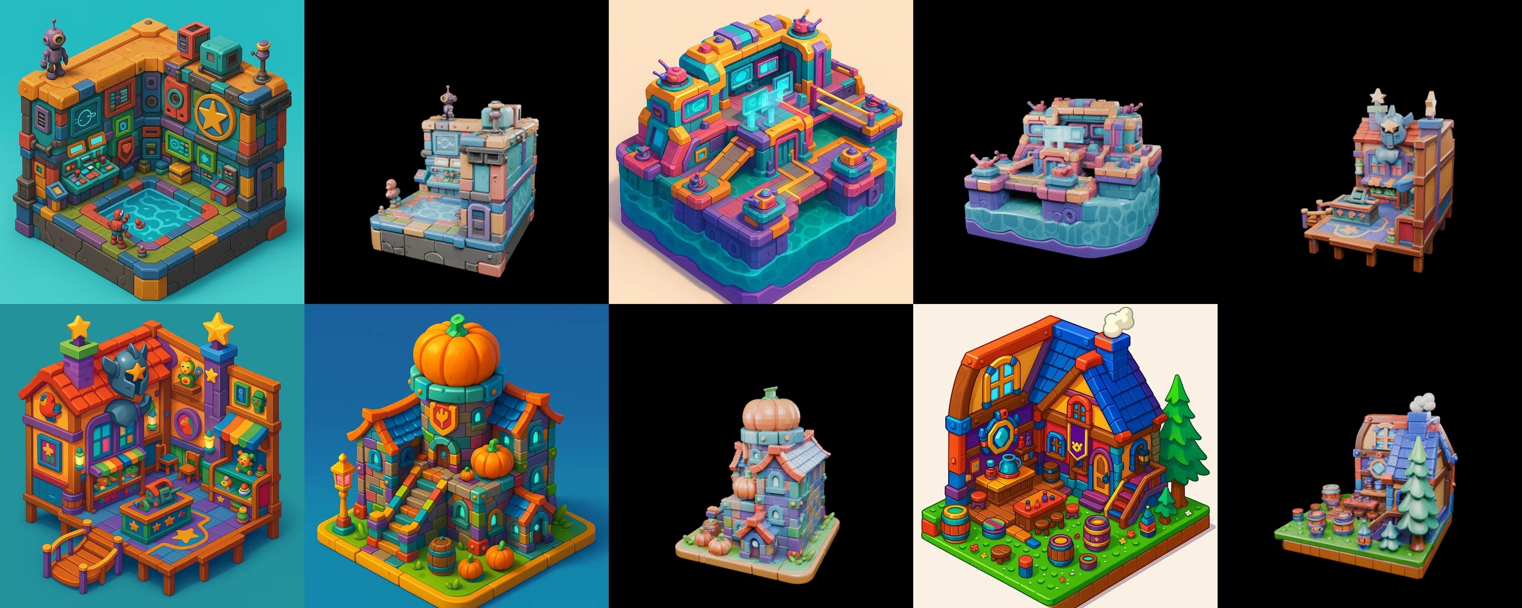 Building Color bundle 1 pack 100 glb Low-poly 3D model_19