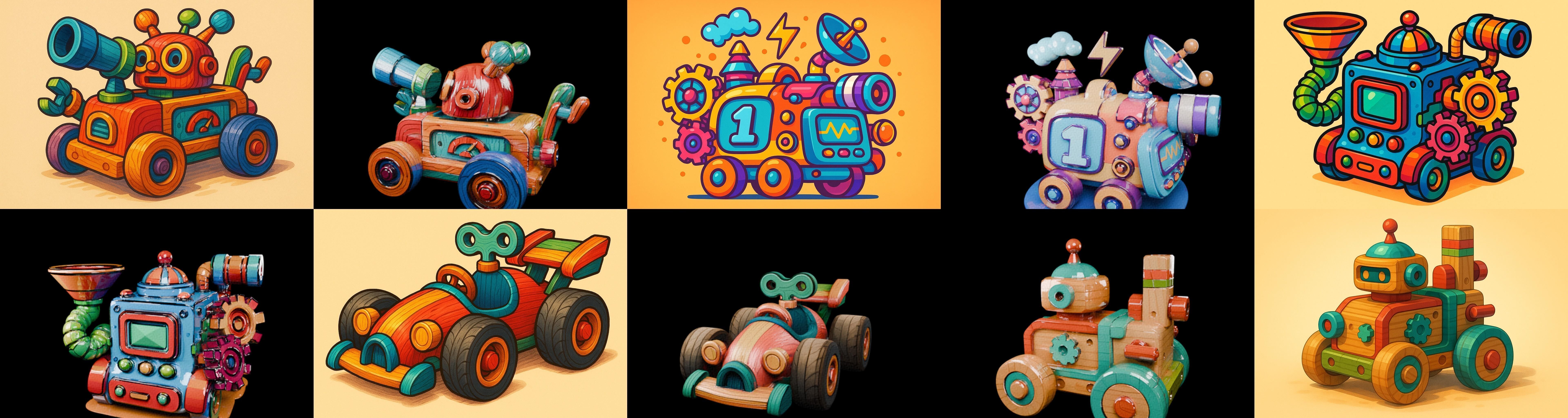 Wood Toy bundle 9 pack 100 glb Low-poly 3D model_7