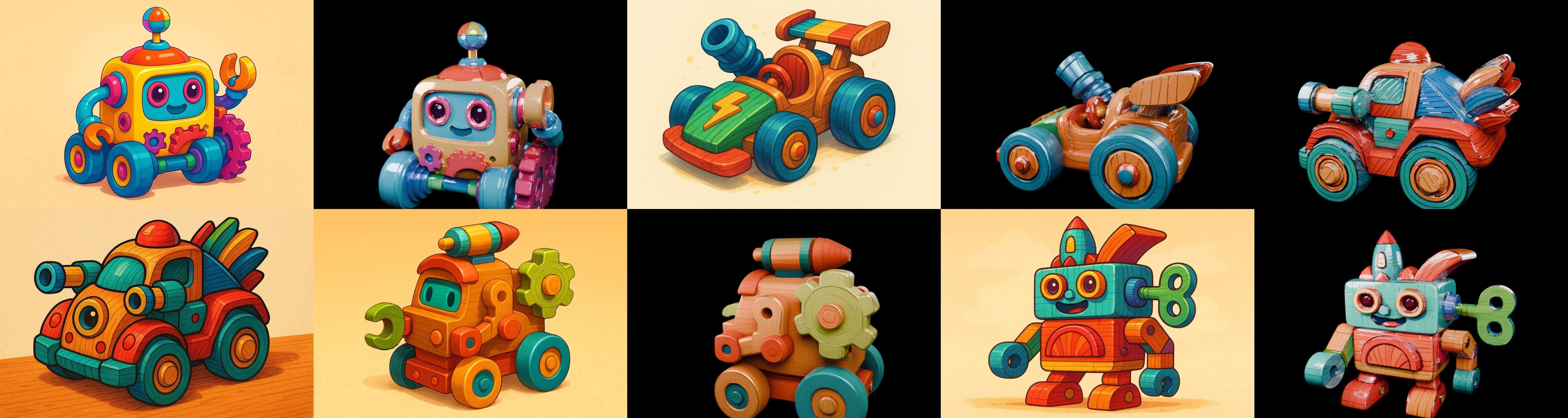 Wood Toy bundle 9 pack 100 glb Low-poly 3D model_15