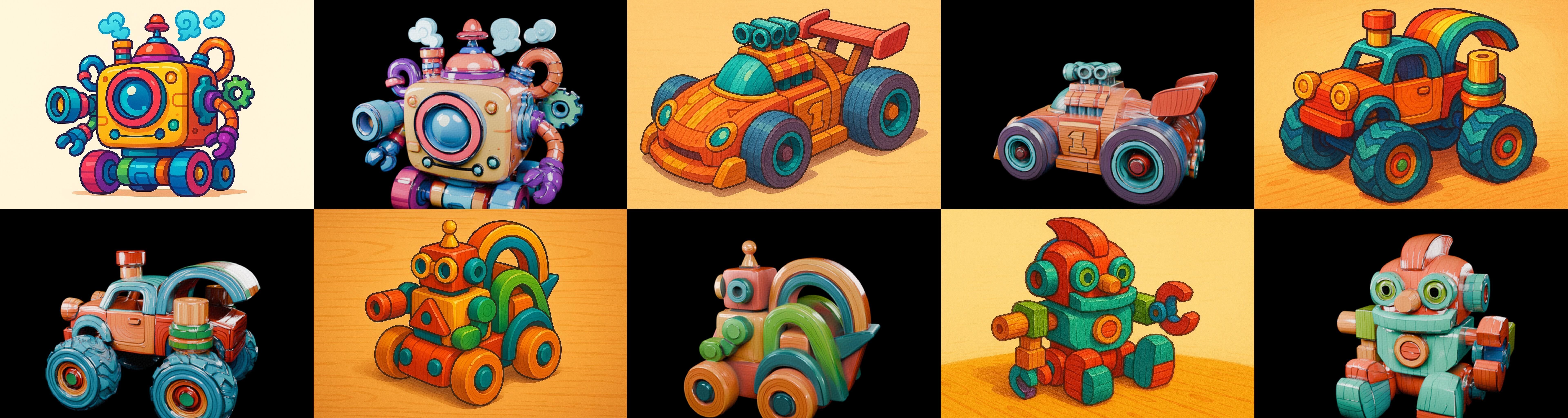 Wood Toy bundle 9 pack 100 glb Low-poly 3D model_16