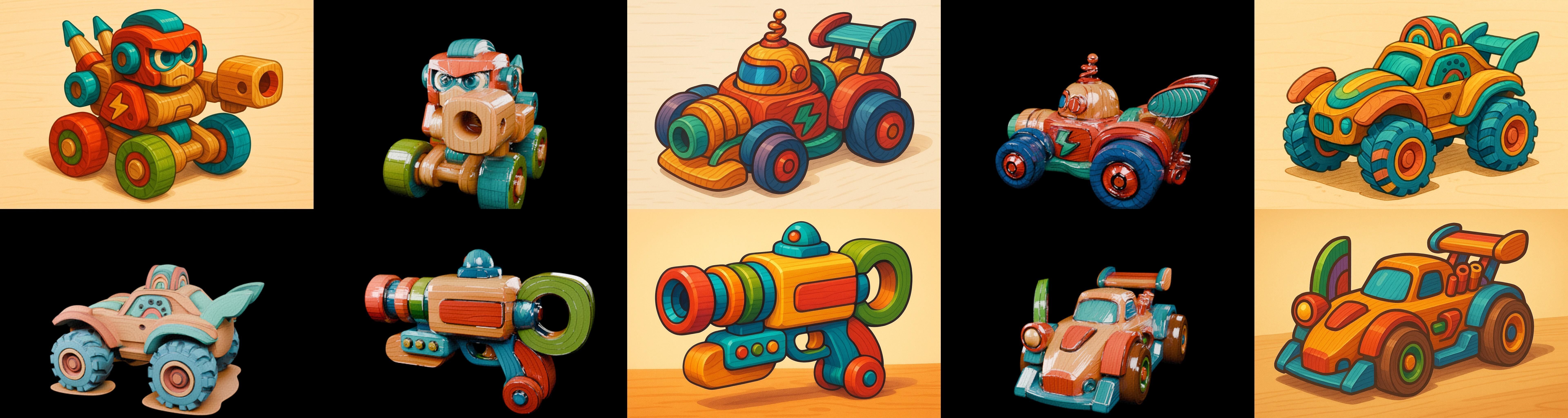 Wood Toy bundle 9 pack 100 glb Low-poly 3D model_11