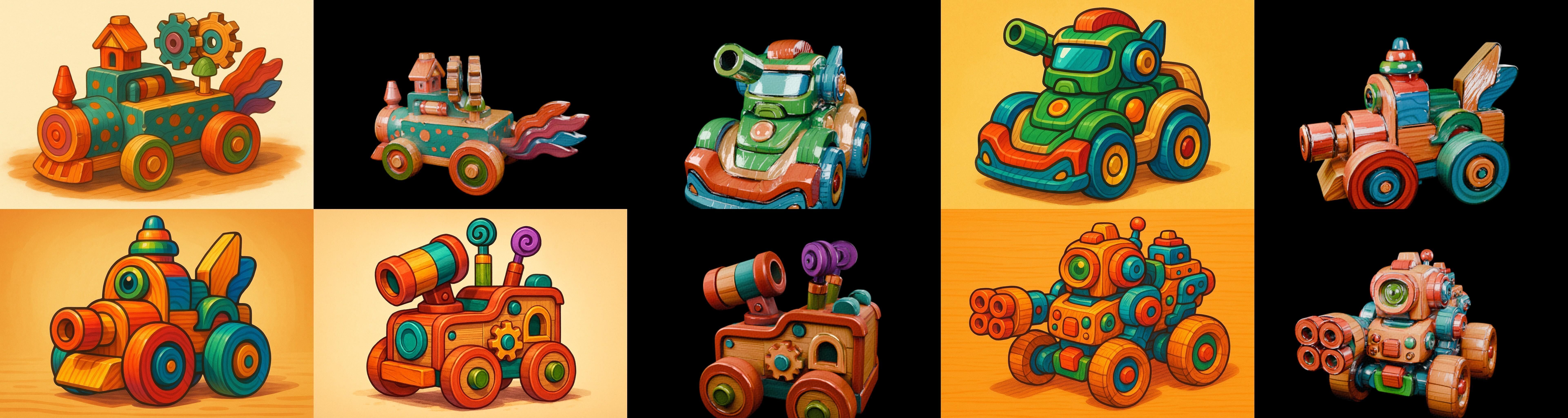 Wood Toy bundle 9 pack 100 glb Low-poly 3D model_14